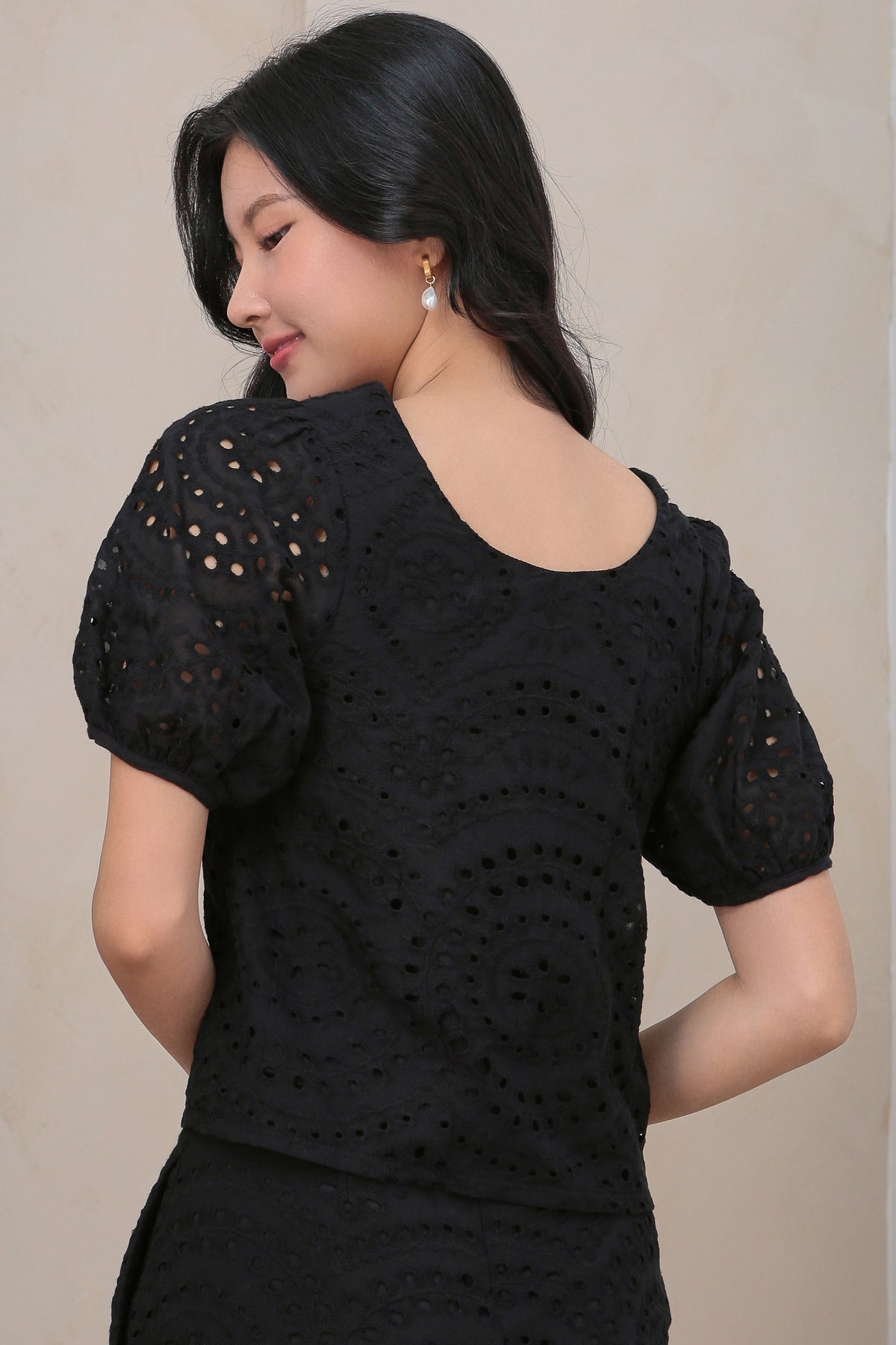 Two-Way Ribbon Eyelet Top in Black