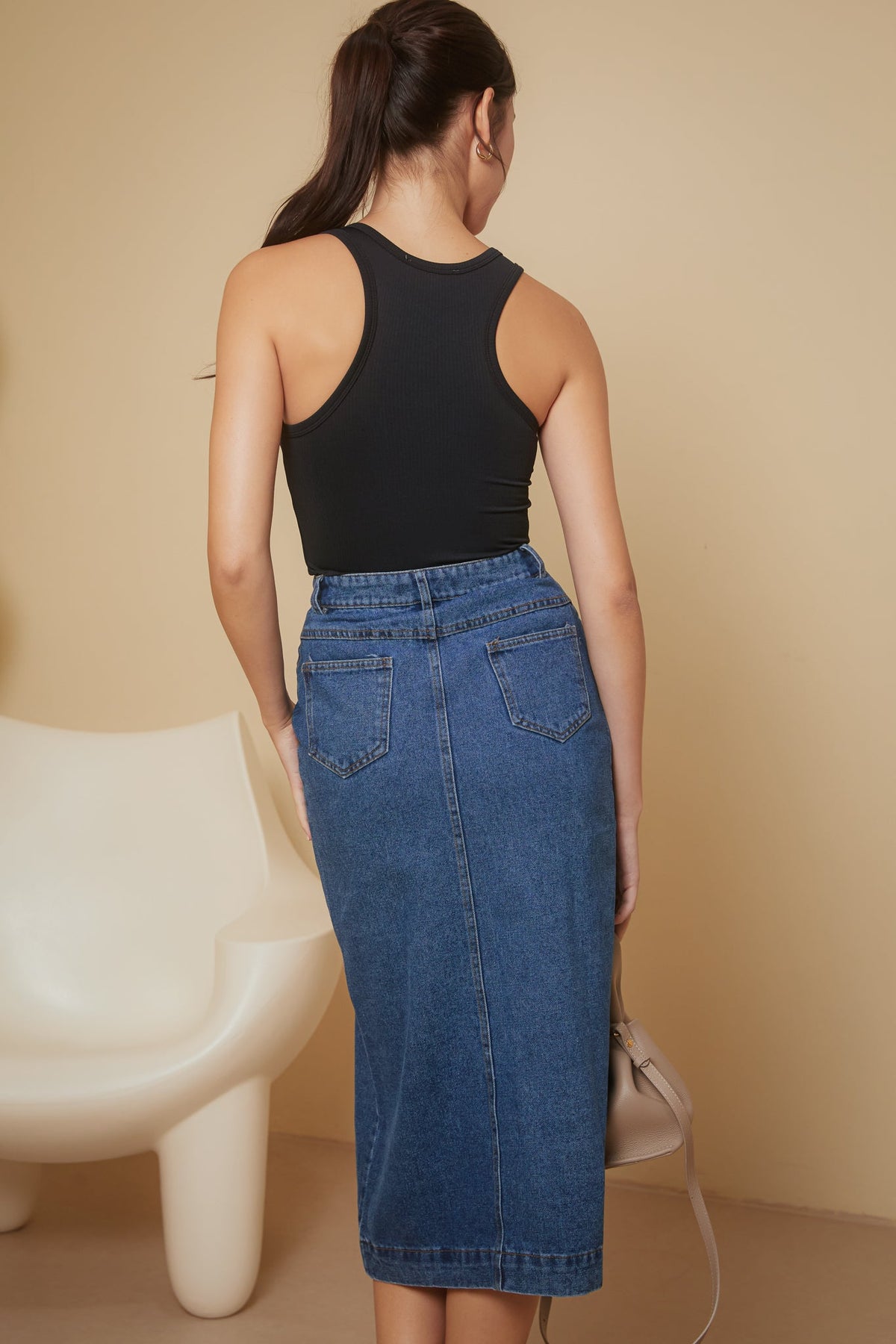 Restocked* Split Front Denim Skirt in Vintage Blue