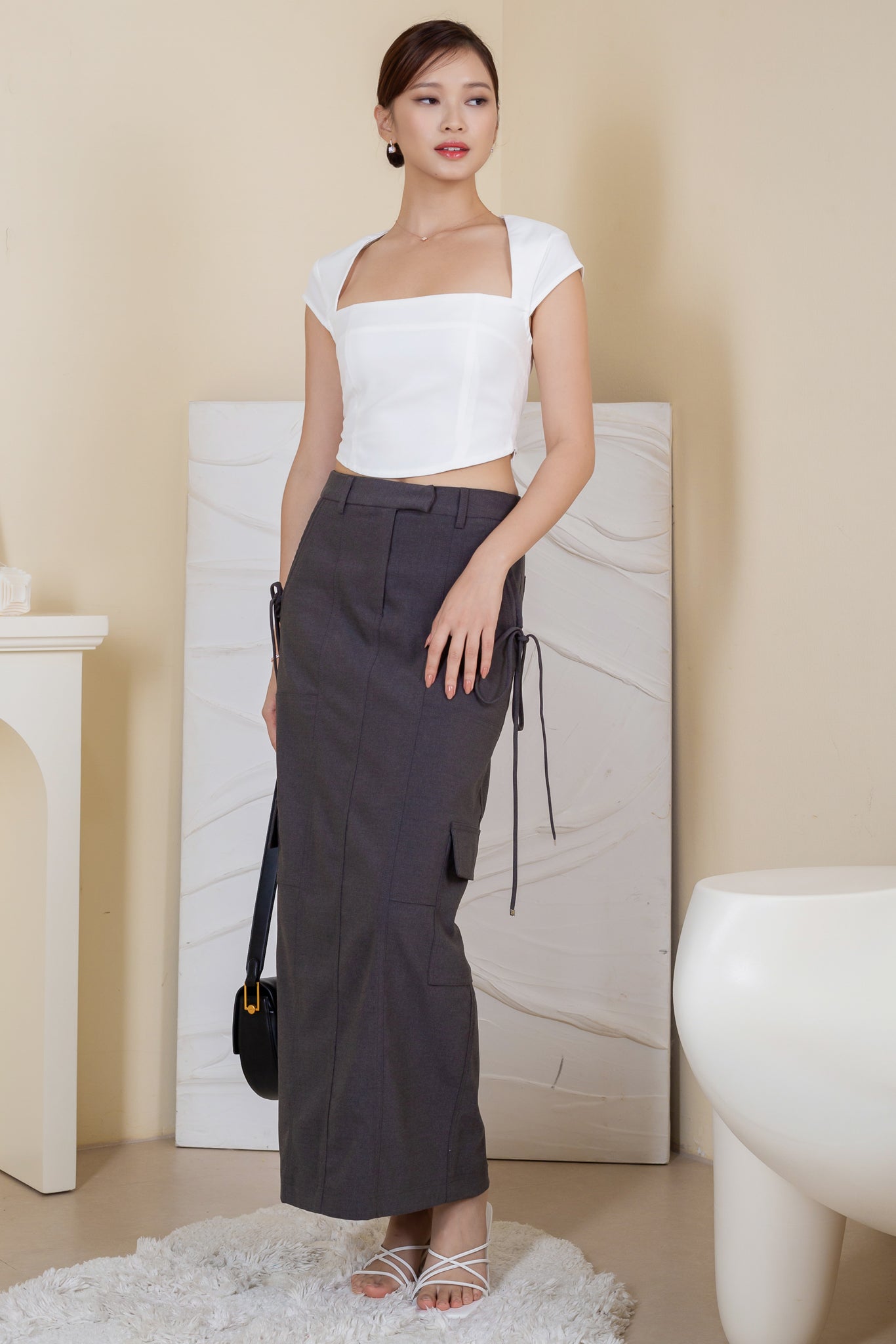 Midi A-Line Skirt with Drawstring
