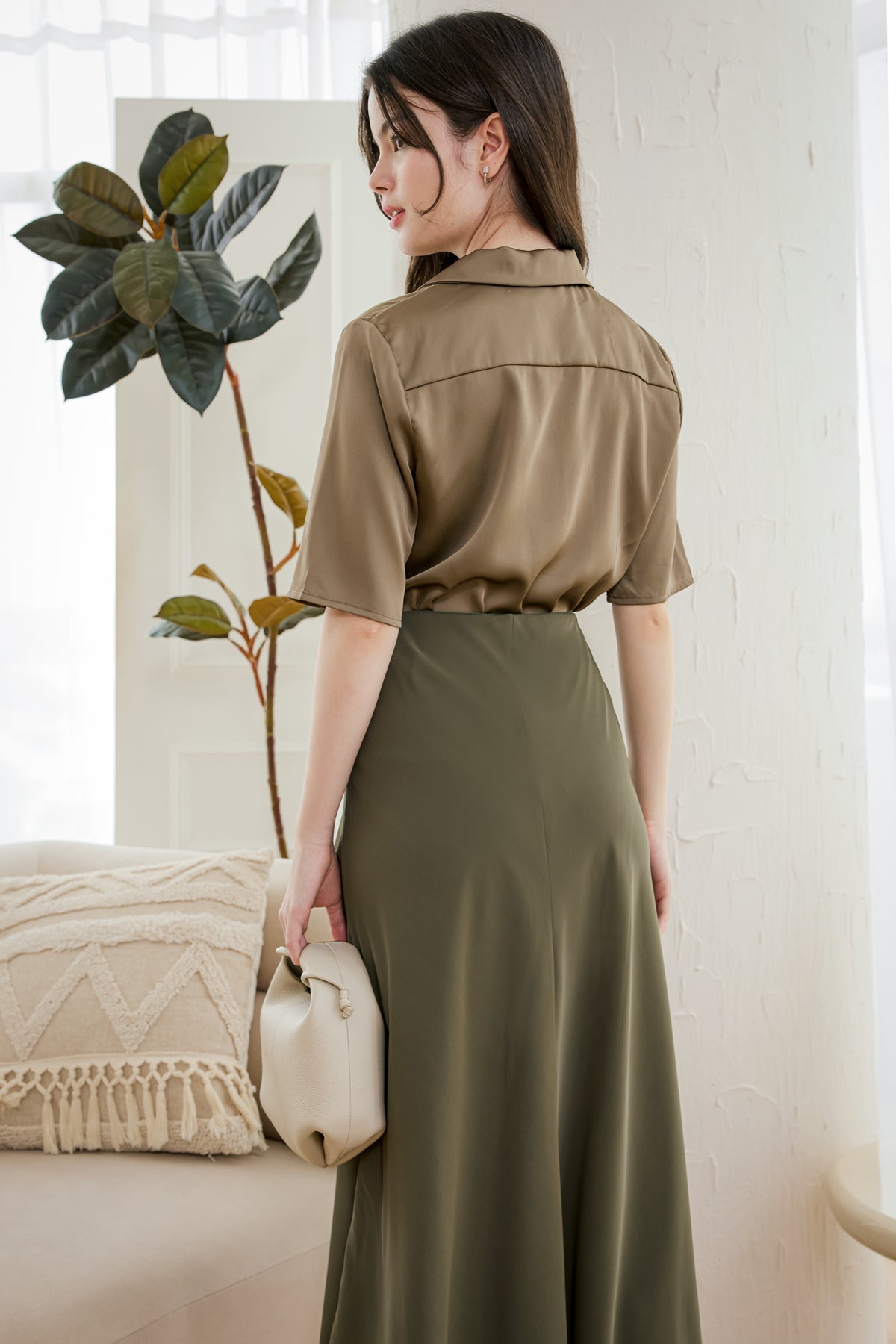 Audrey Satin Blouse in Olive Bronze