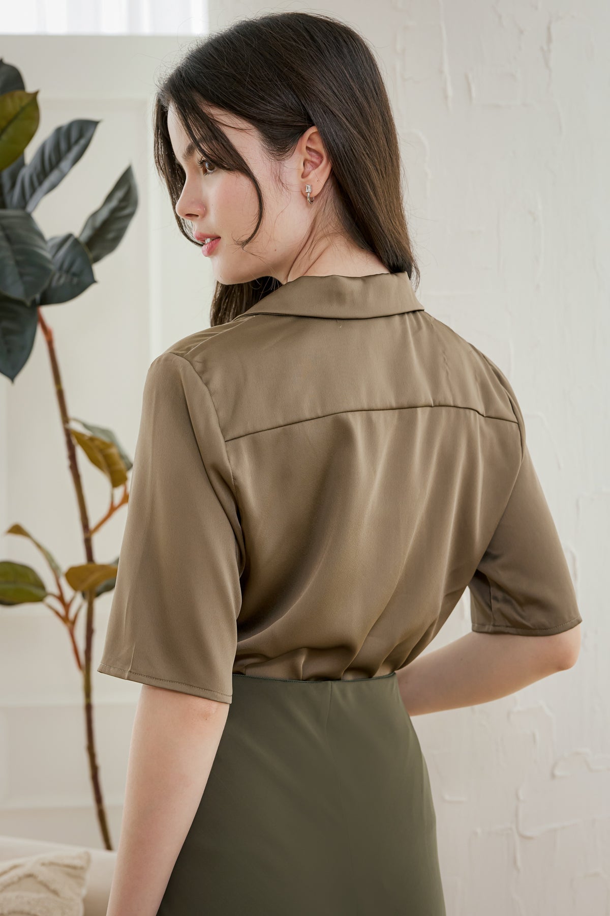 Audrey Satin Blouse in Olive Bronze