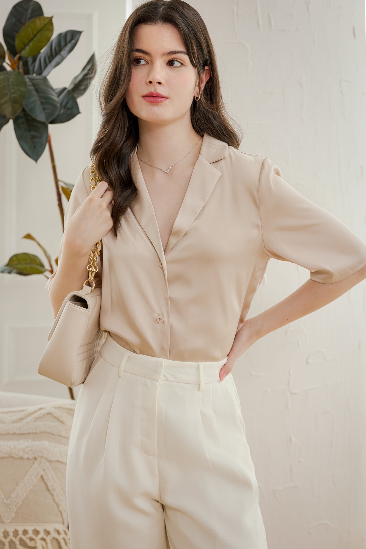 Audrey Satin Blouse in Champange