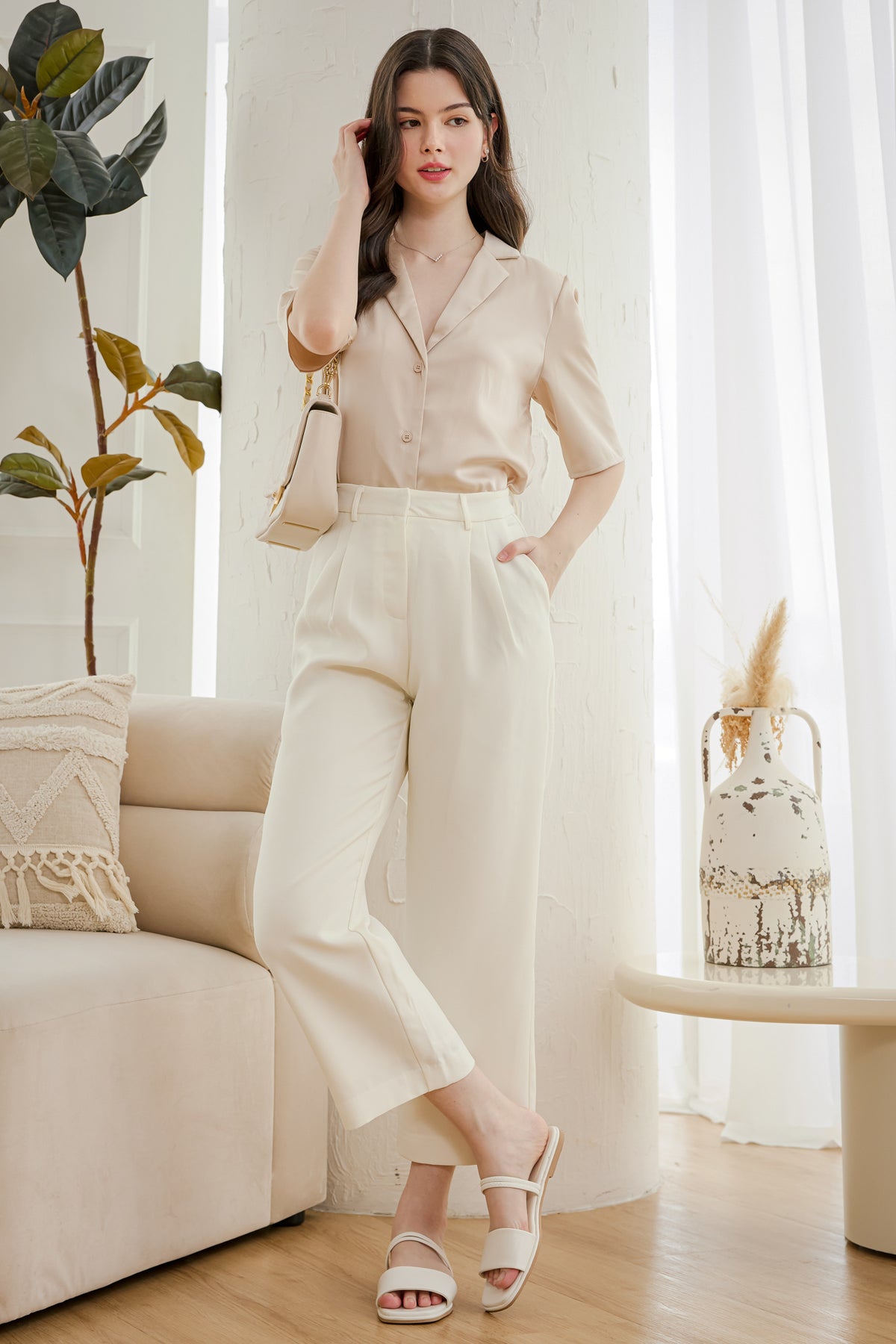 Audrey Satin Blouse in Champange