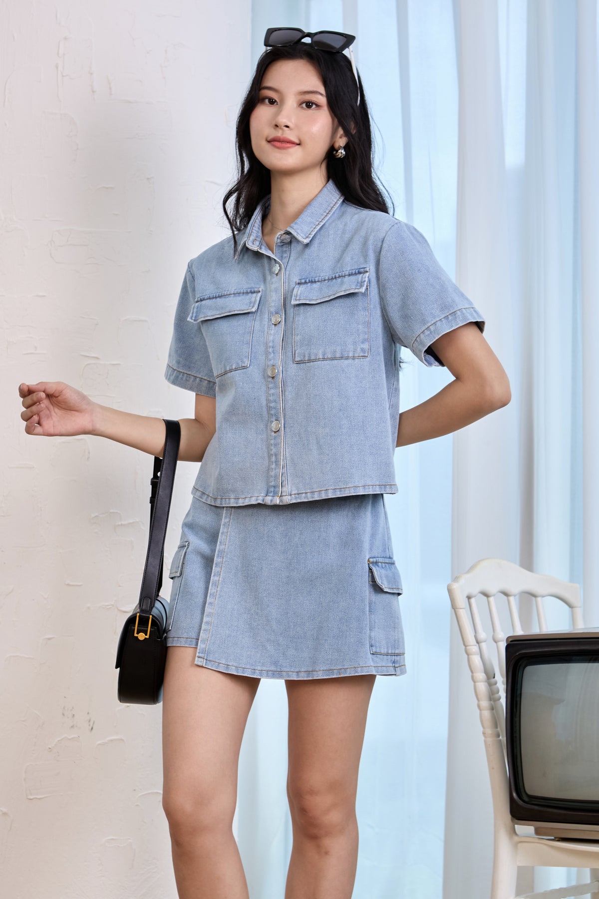 Restocked* Denim Cargo Shirt in Light Wash