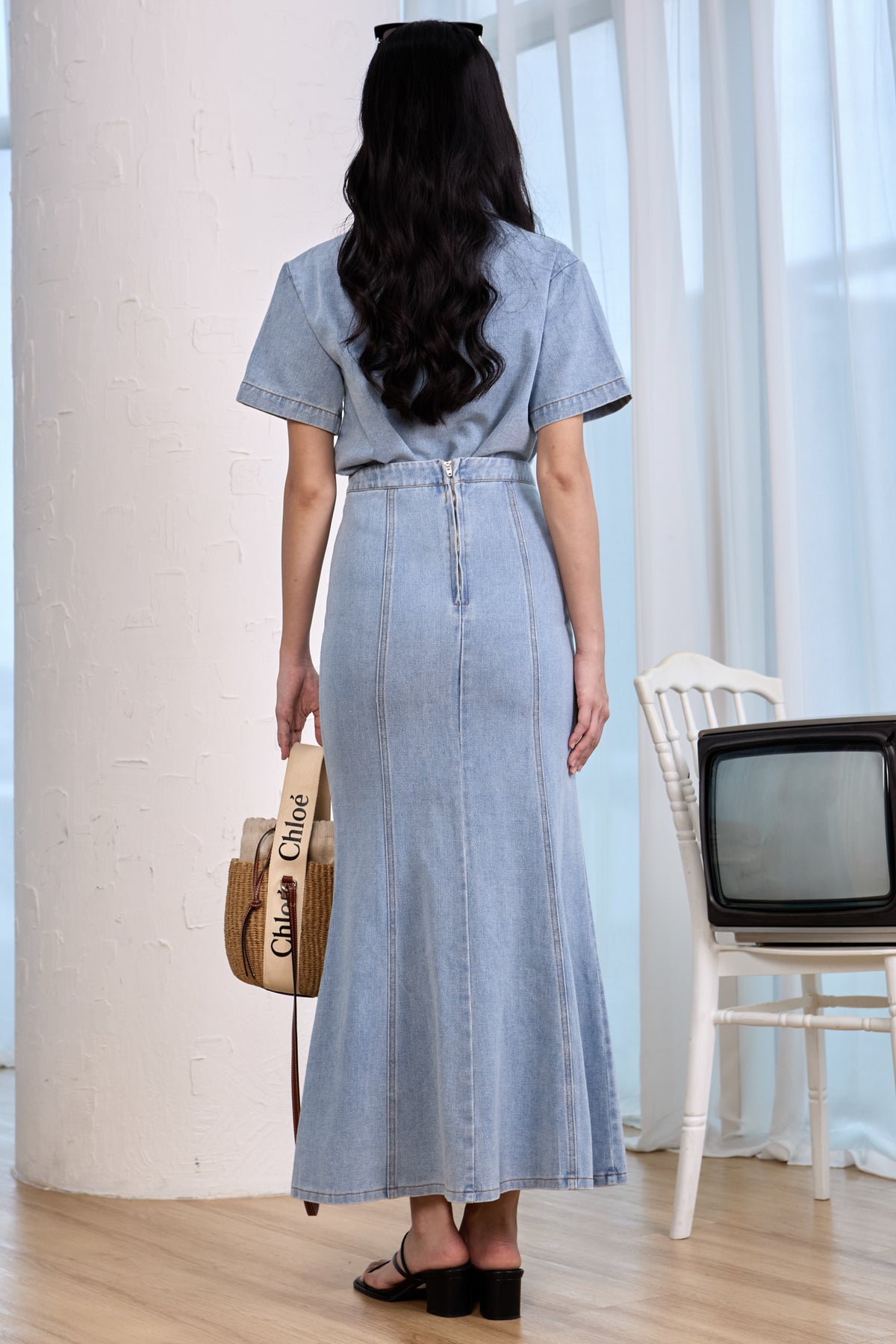 Restocked* Denim Panel Mermaid Skirt in Light Wash