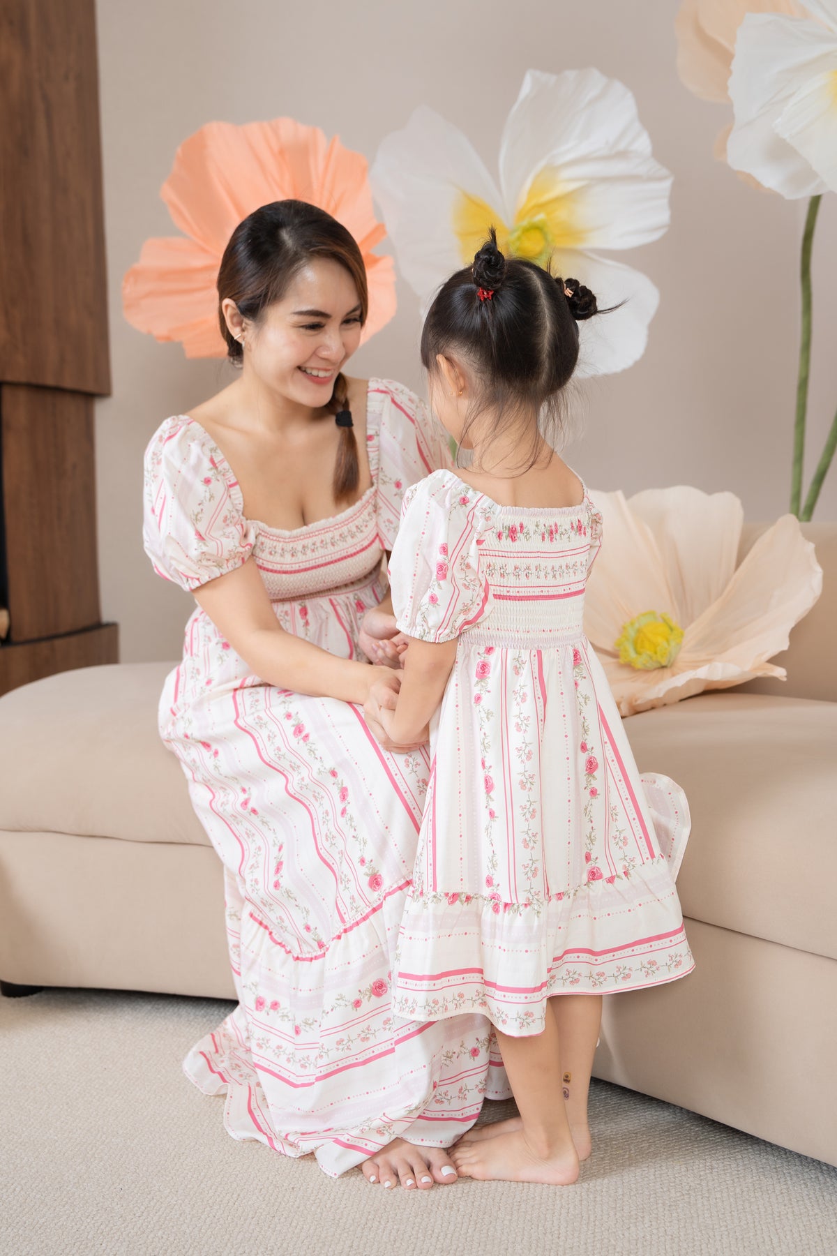 Diana Pouf Sleeves Smocked Drophem Dress in Sweet Pink