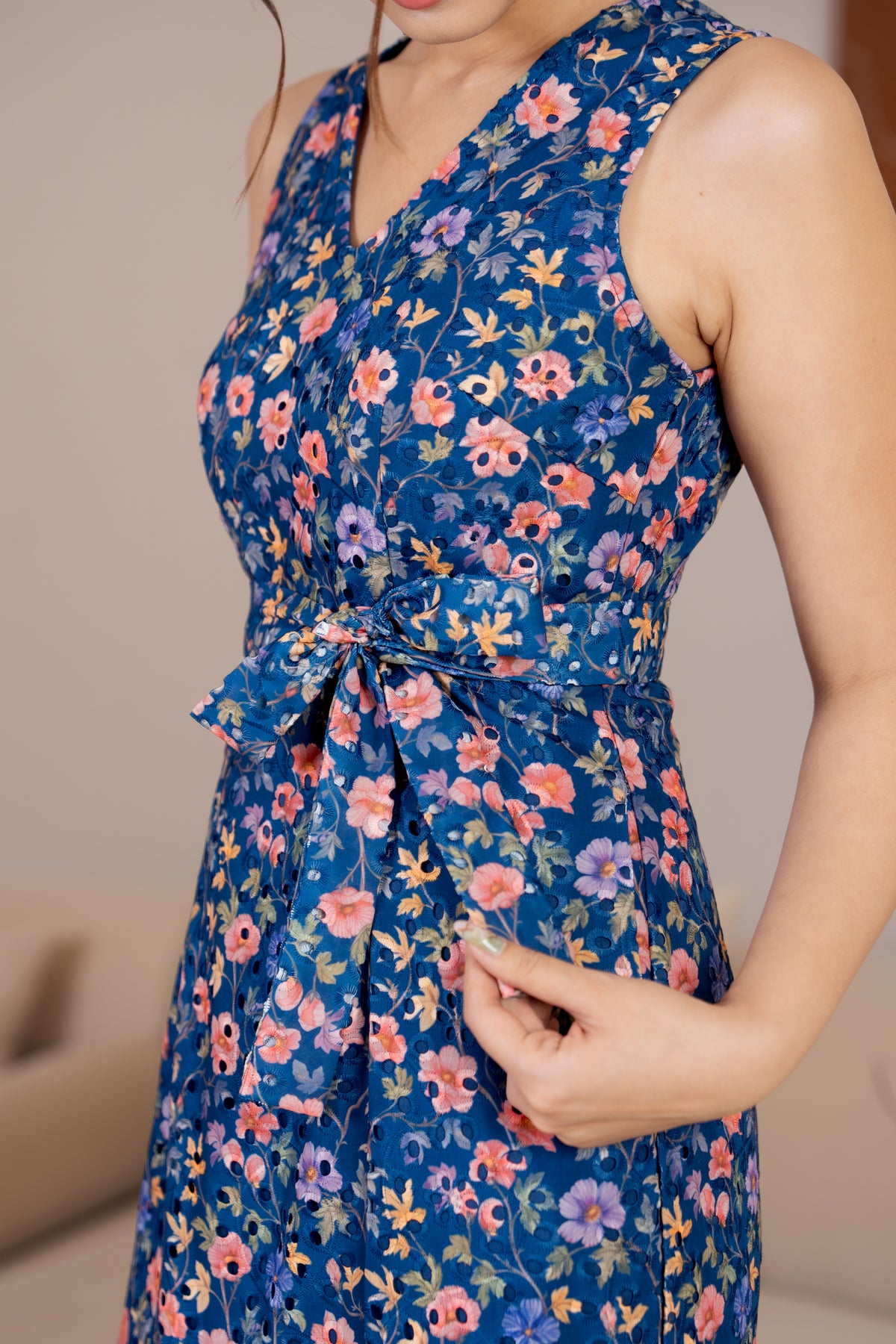 Fanny Eyelet Floral Mermaid Dress in Navy