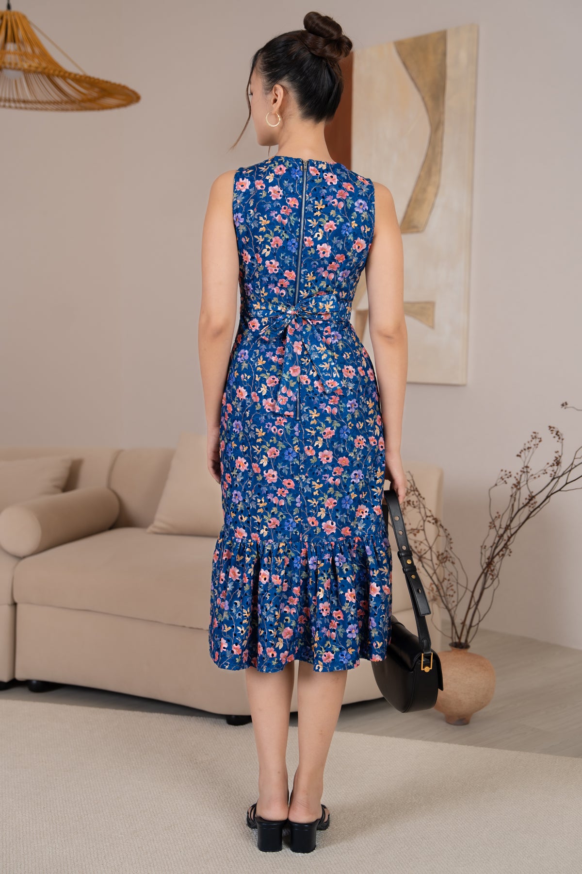 Fanny Eyelet Floral Mermaid Dress in Navy