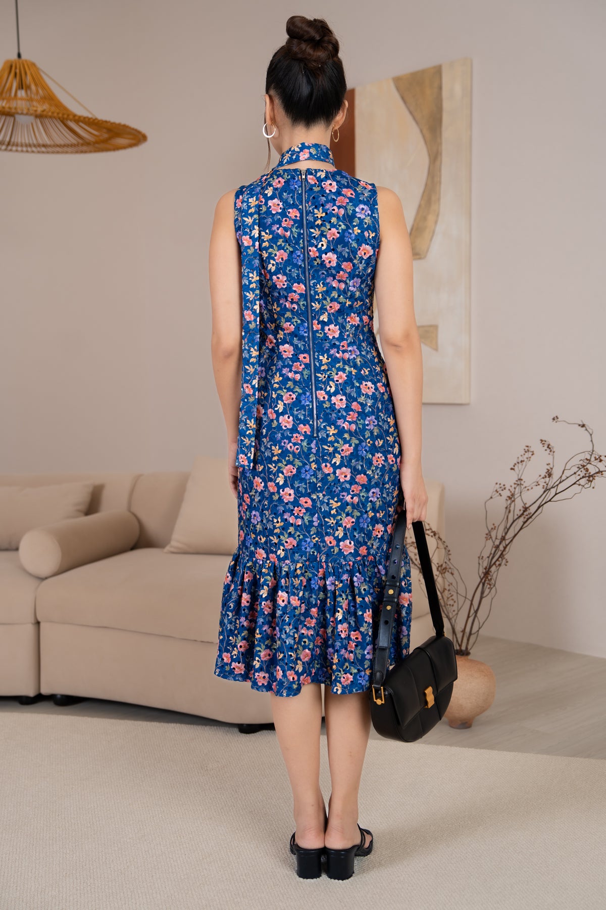 Fanny Eyelet Floral Mermaid Dress in Navy