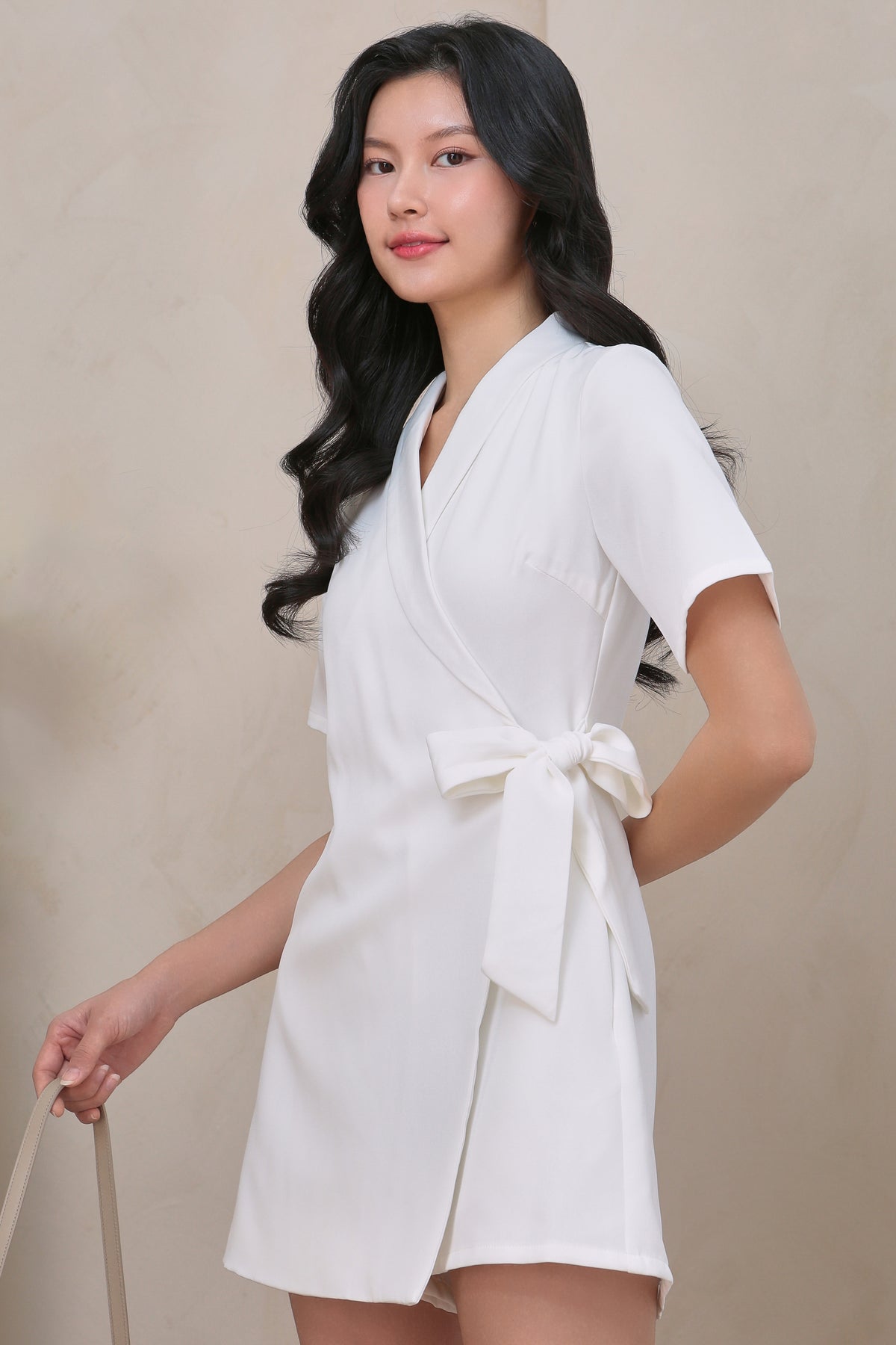 Lapel Collar Wrap Romper in White