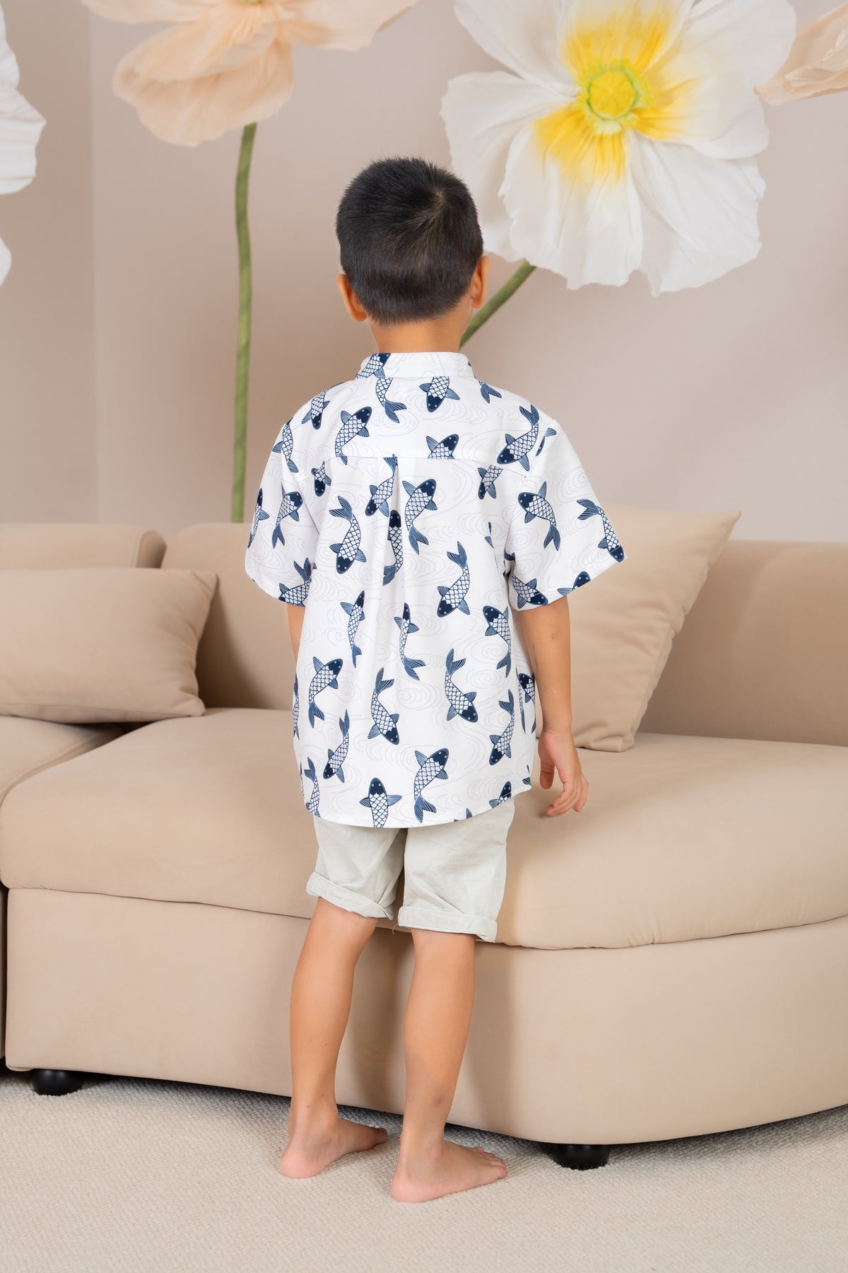 Little Boy Koi Oriental Shirt in Navy (Kids)