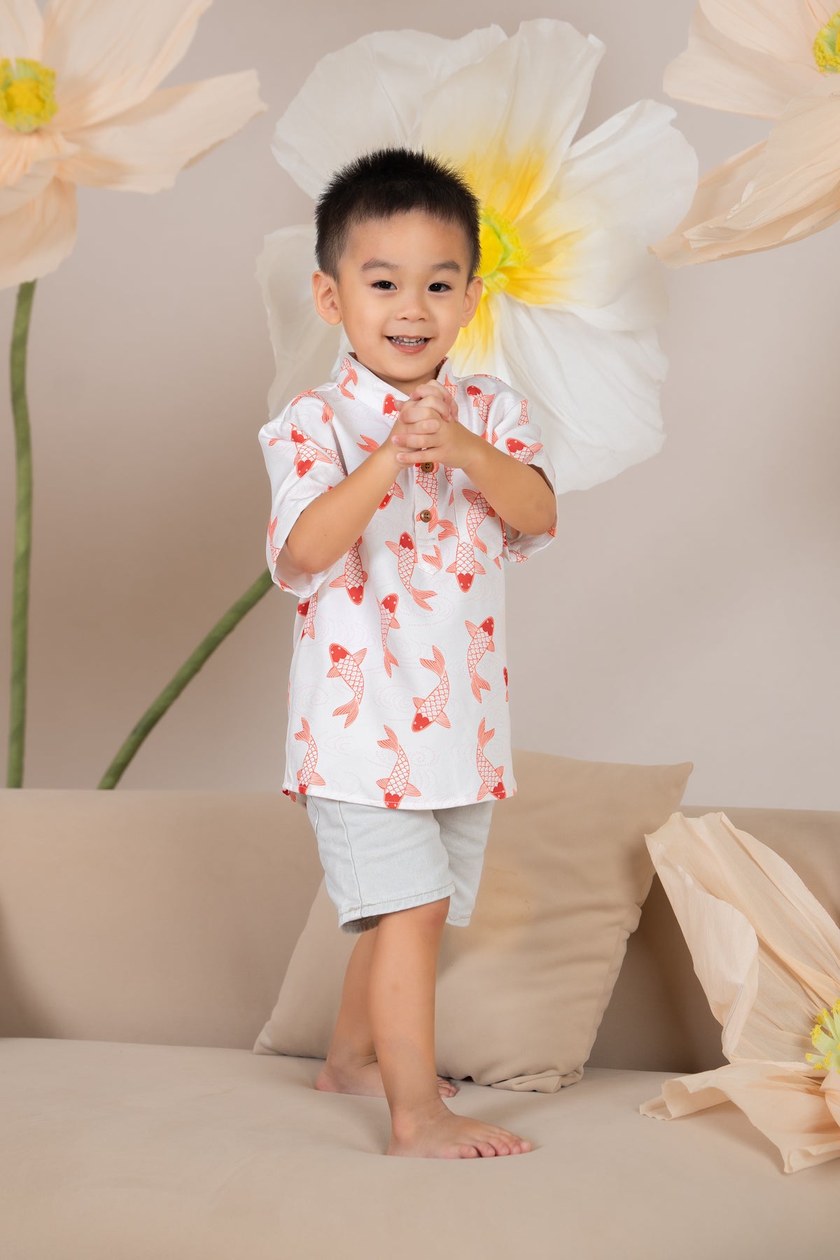 Little Boy Koi Oriental Shirt in Orange (Kids)