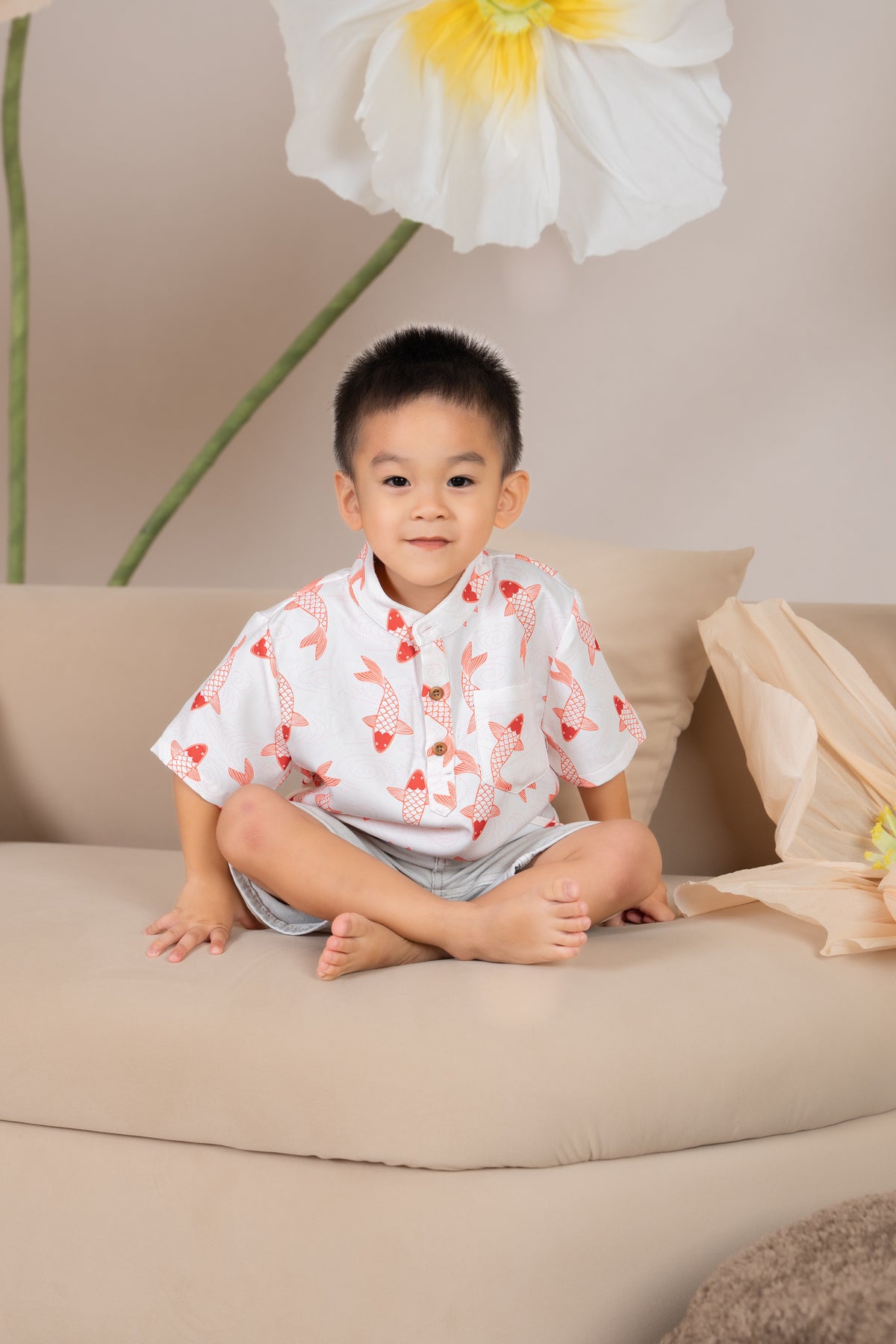 Little Boy Koi Oriental Shirt in Orange (Kids)