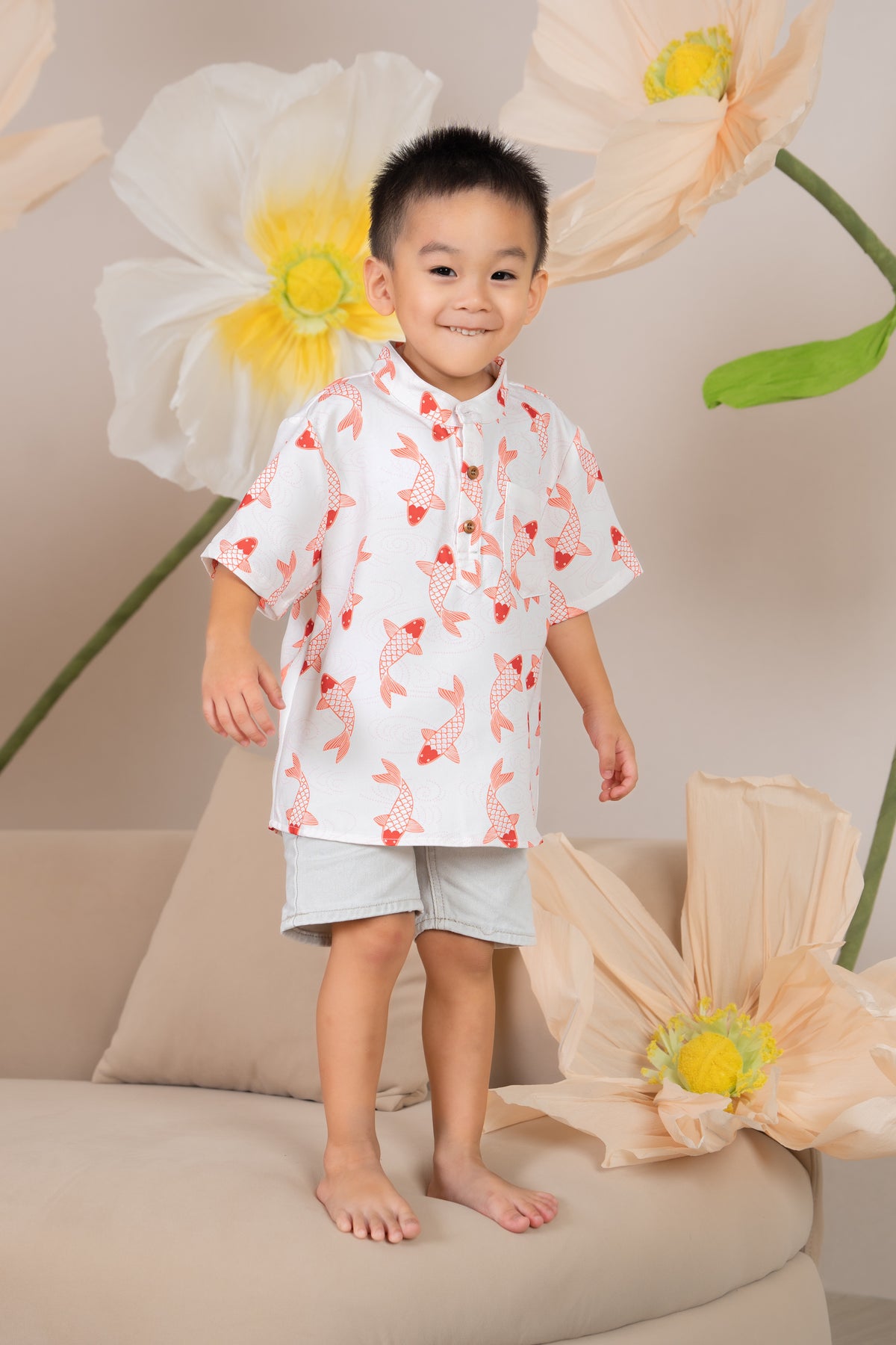 Little Boy Koi Oriental Shirt in Orange (Kids)