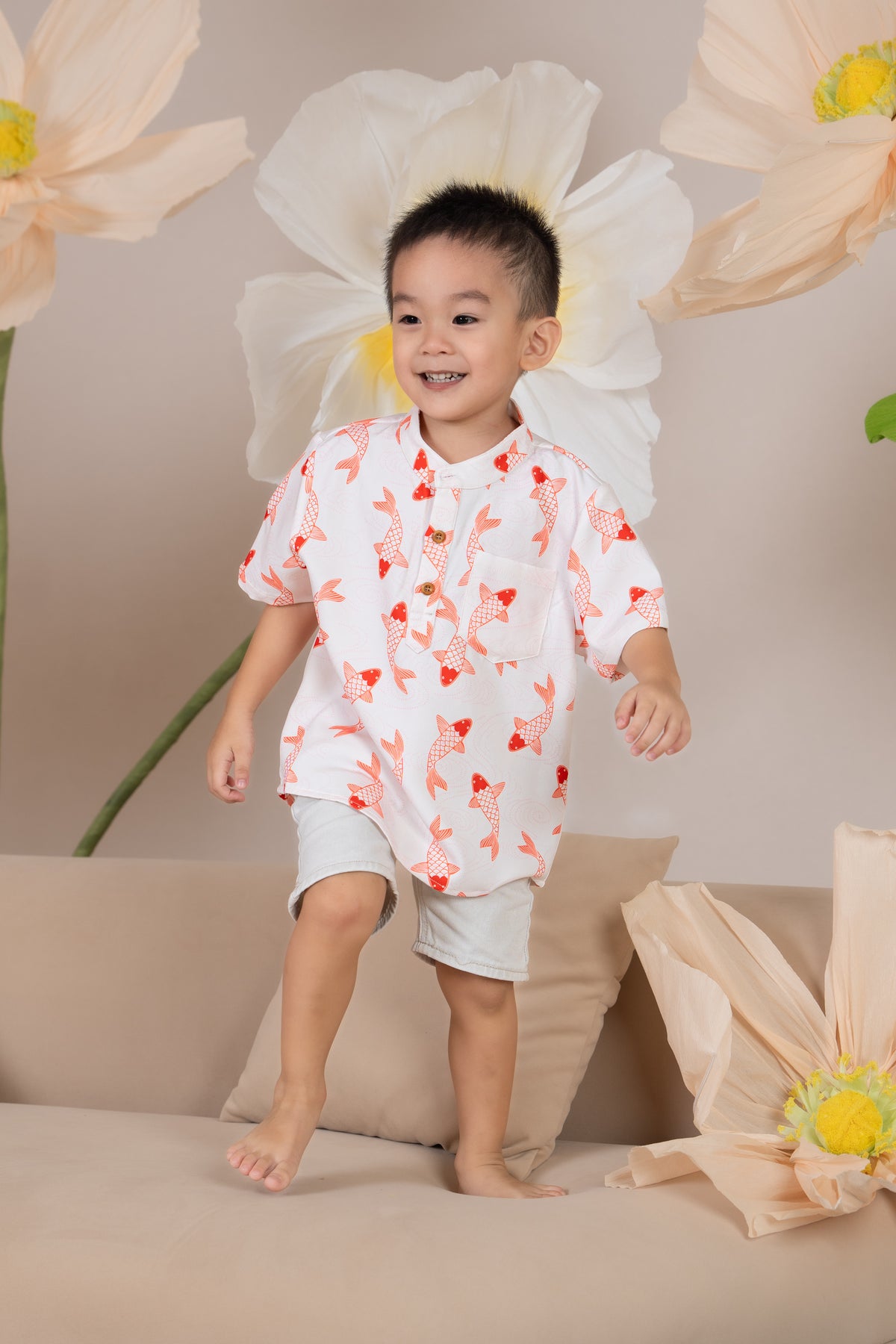 Little Boy Koi Oriental Shirt in Orange (Kids)