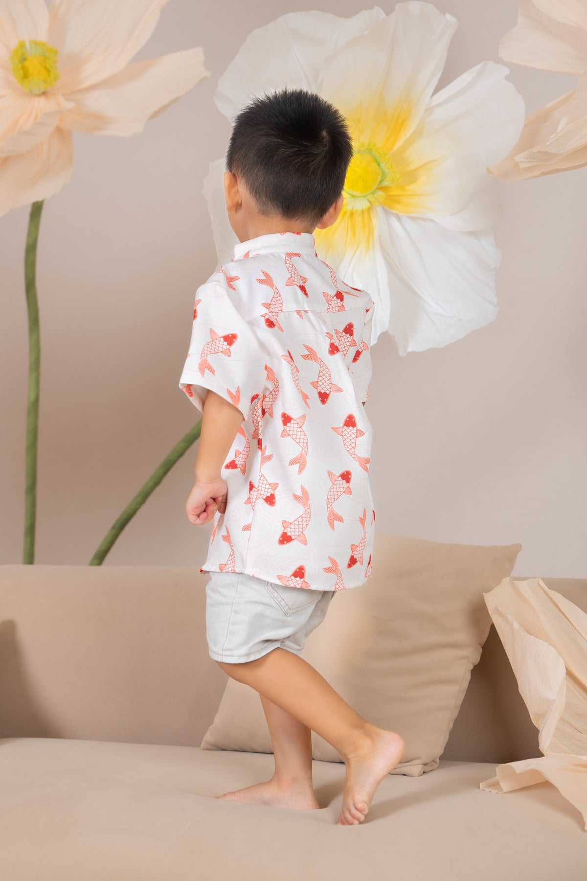 Little Boy Koi Oriental Shirt in Orange (Kids)