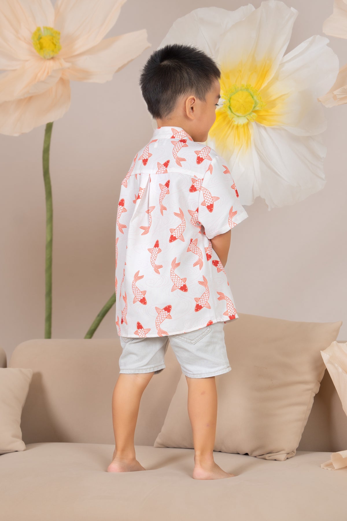 Little Boy Koi Oriental Shirt in Orange (Kids)