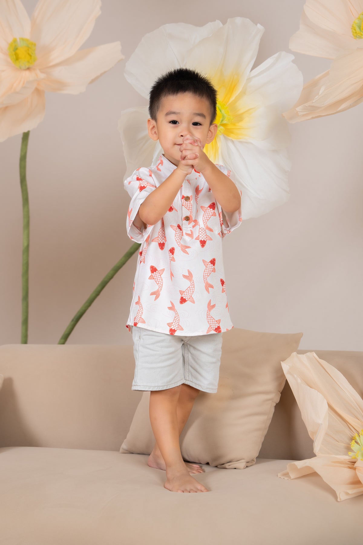 Little Boy Koi Oriental Shirt in Orange (Kids)