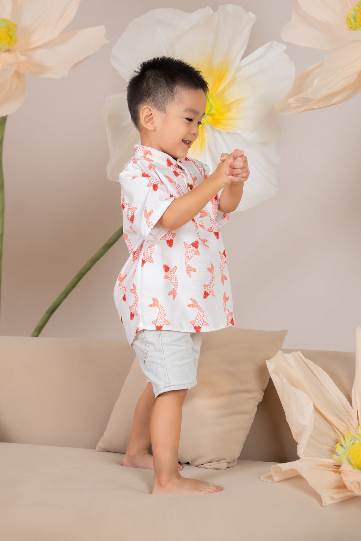 Little Boy Koi Oriental Shirt in Orange (Kids)