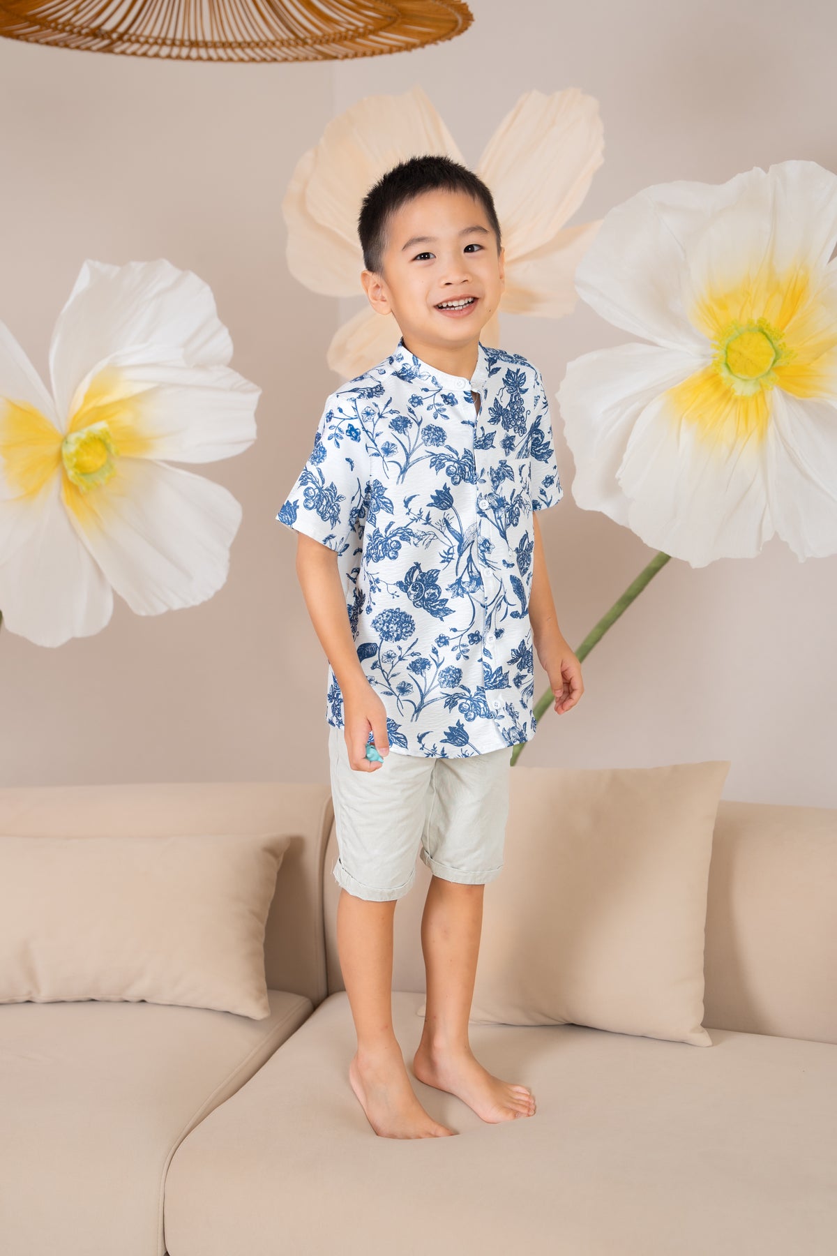 Little Boy Mandarin Collar Floral Pocket Shirt (Kids)