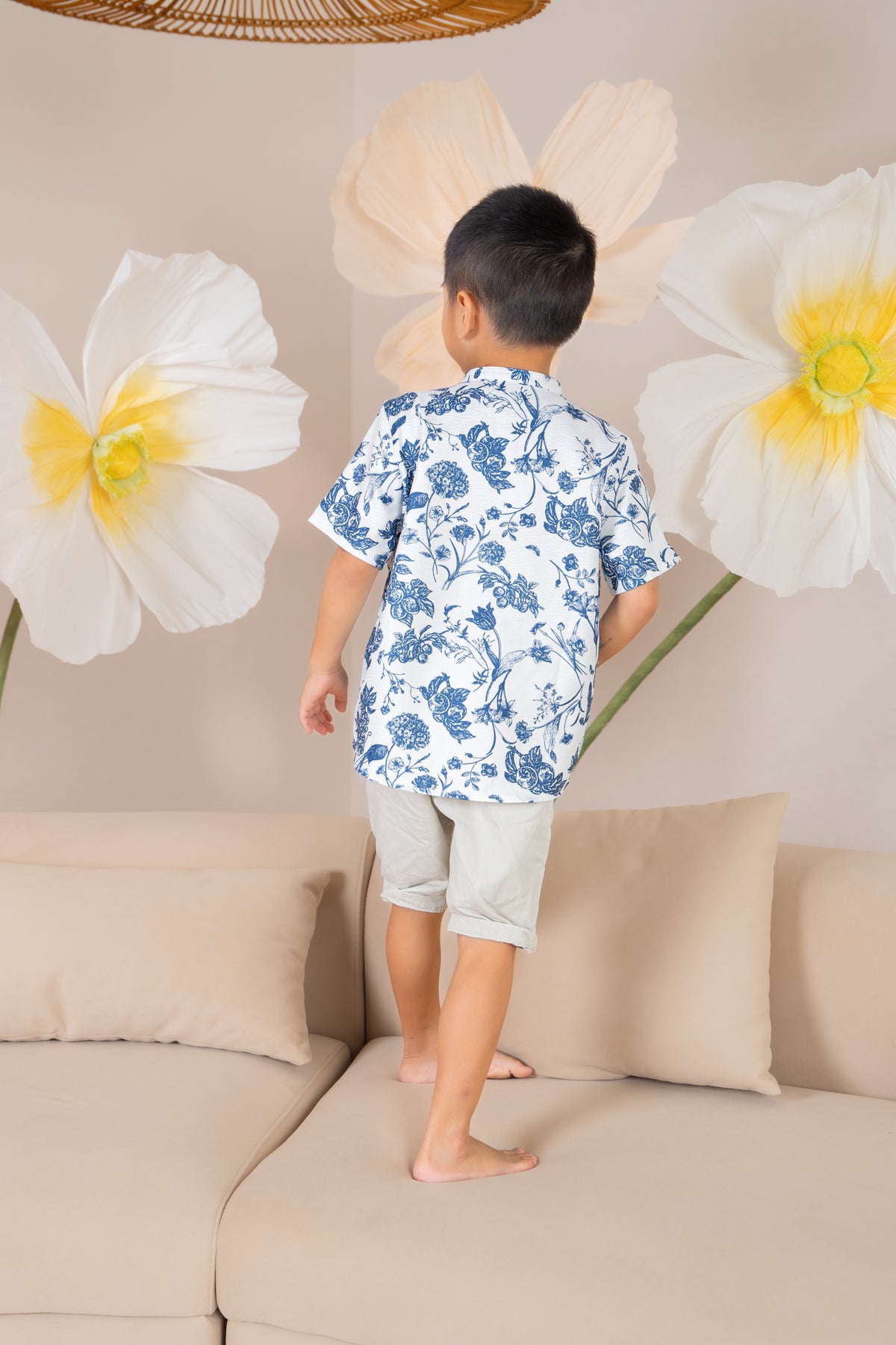 Little Boy Mandarin Collar Floral Pocket Shirt (Kids)