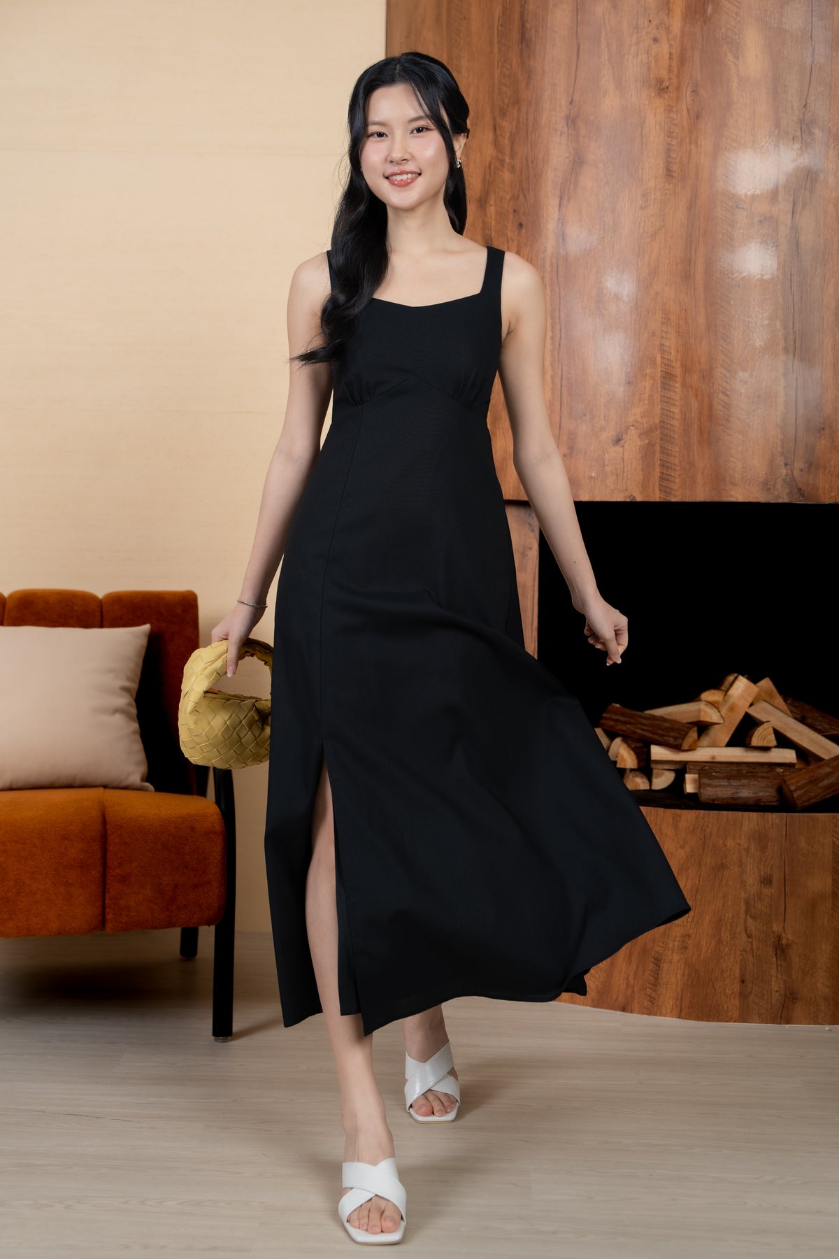 Marienne Side Slit Maxi Dress in Black