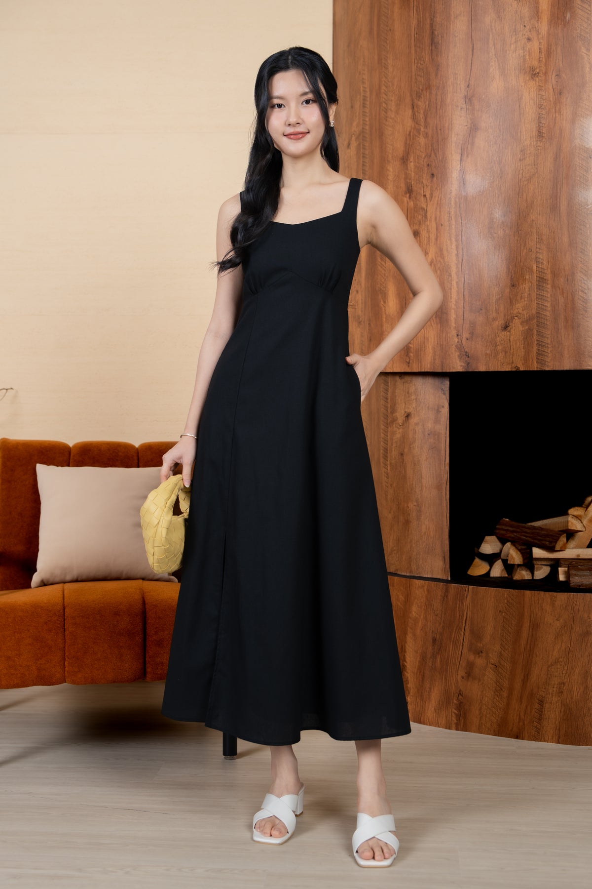 Marienne Side Slit Maxi Dress in Black