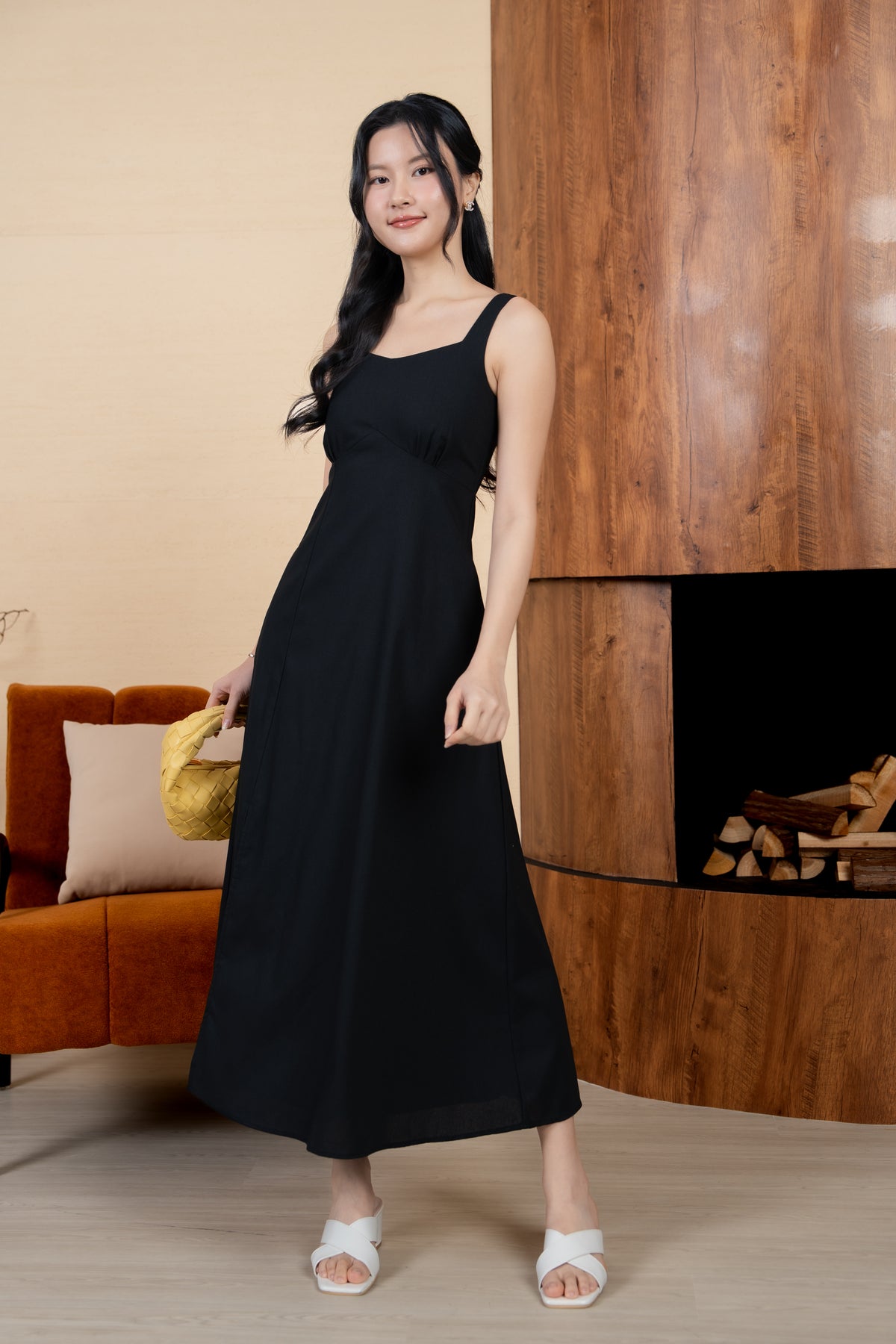 Marienne Side Slit Maxi Dress in Black