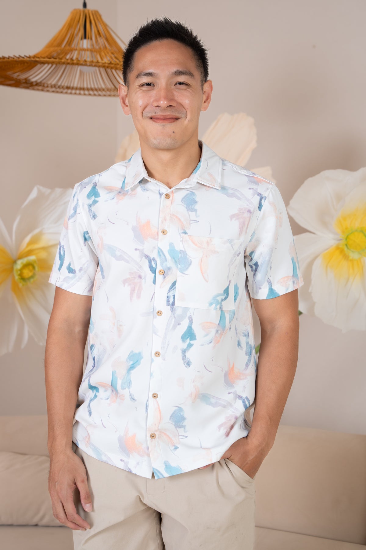 Men&#39;s Abstract Brushstrokes Shirt in Orange Blue