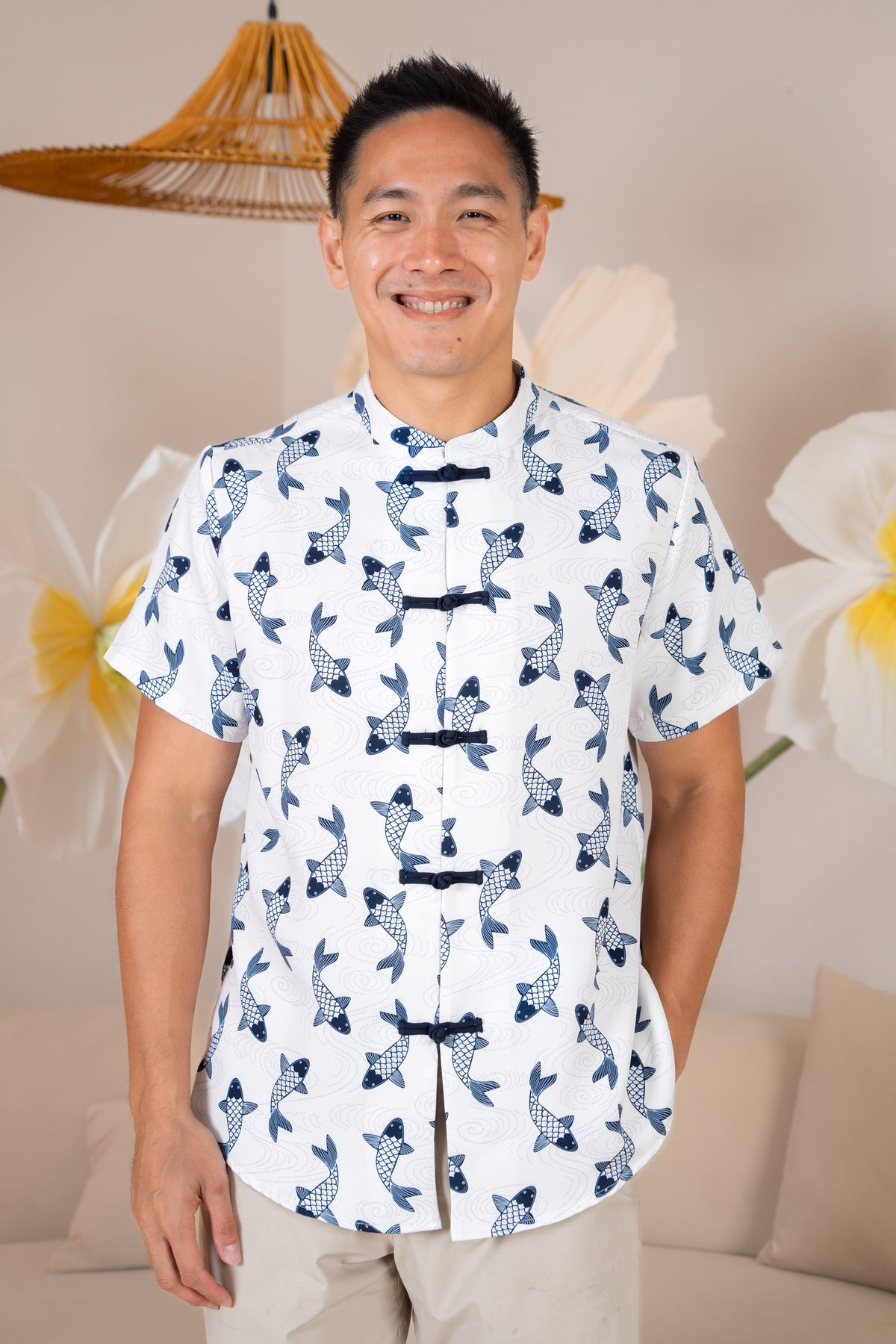 Men&#39;s Koi Oriental Shirt in Navy