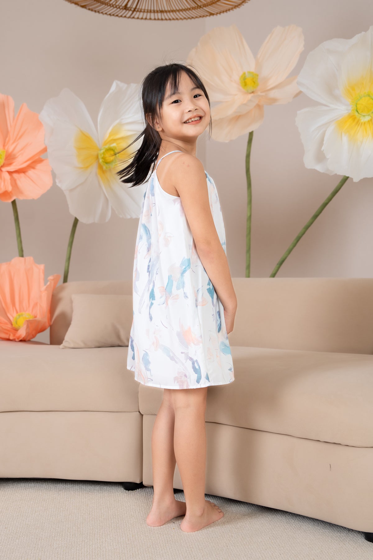 Mini Abstract Brushstrokes Tent Dress in Orange Blue (Kids)