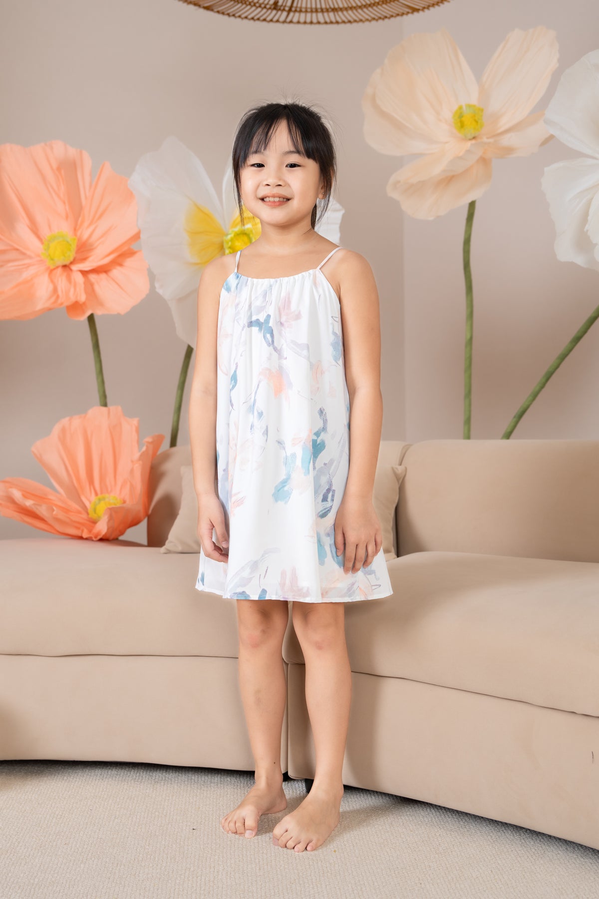 Mini Abstract Brushstrokes Tent Dress in Orange Blue (Kids)