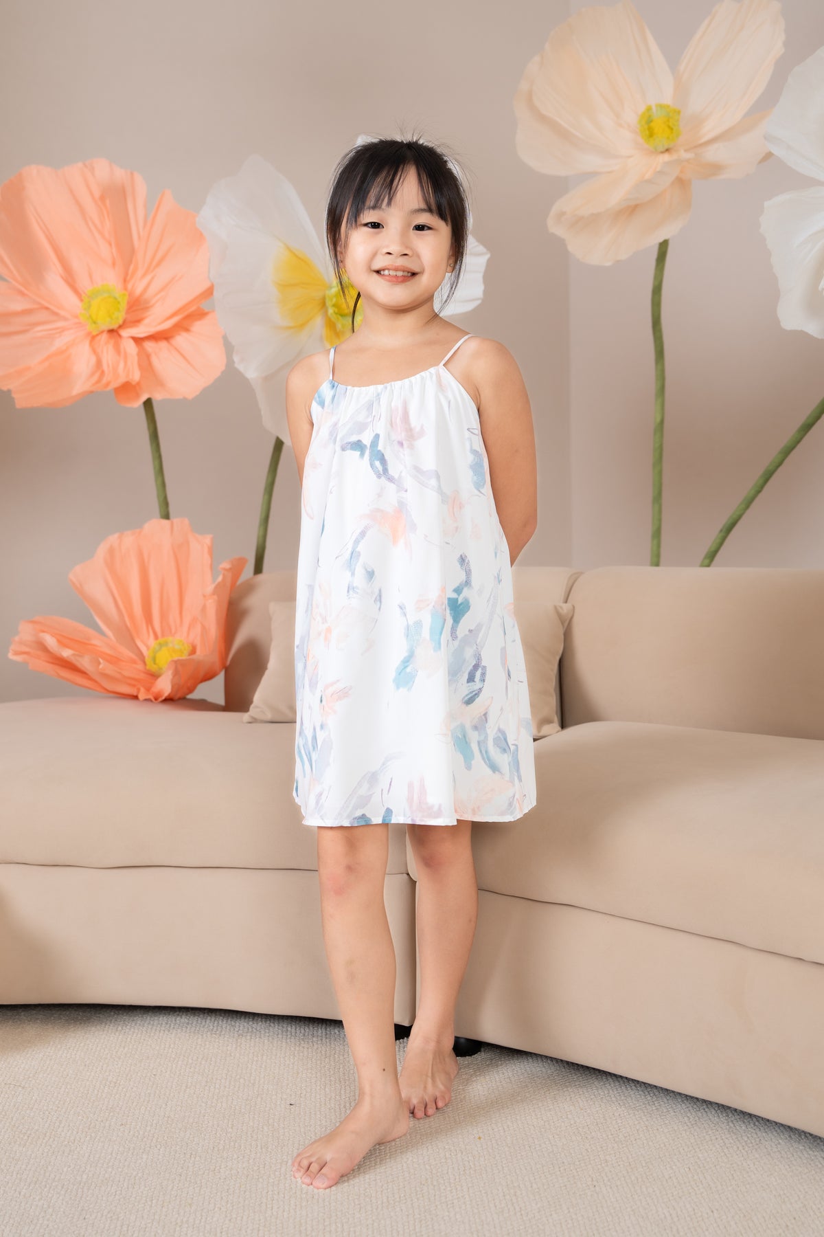 Mini Abstract Brushstrokes Tent Dress in Orange Blue (Kids)