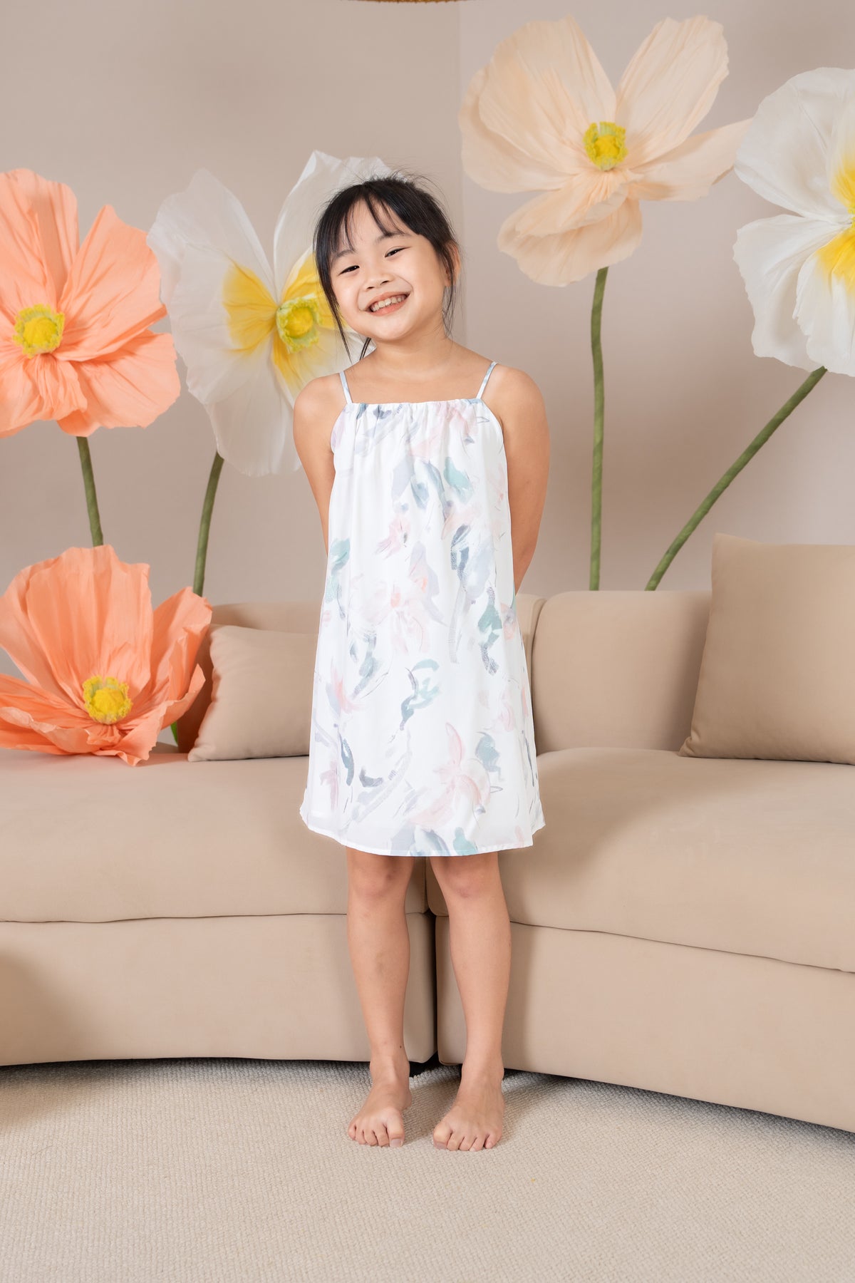 Mini Abstract Brushstrokes Tent Dress in Pink Green (Kids)