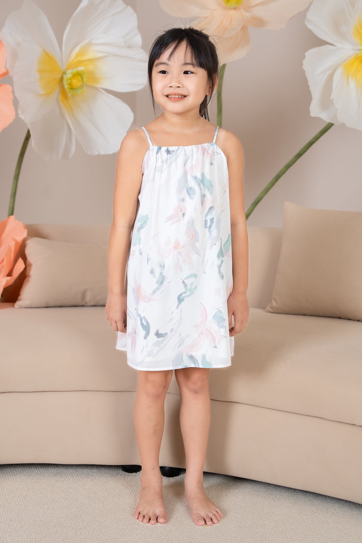 Mini Abstract Brushstrokes Tent Dress in Pink Green (Kids)