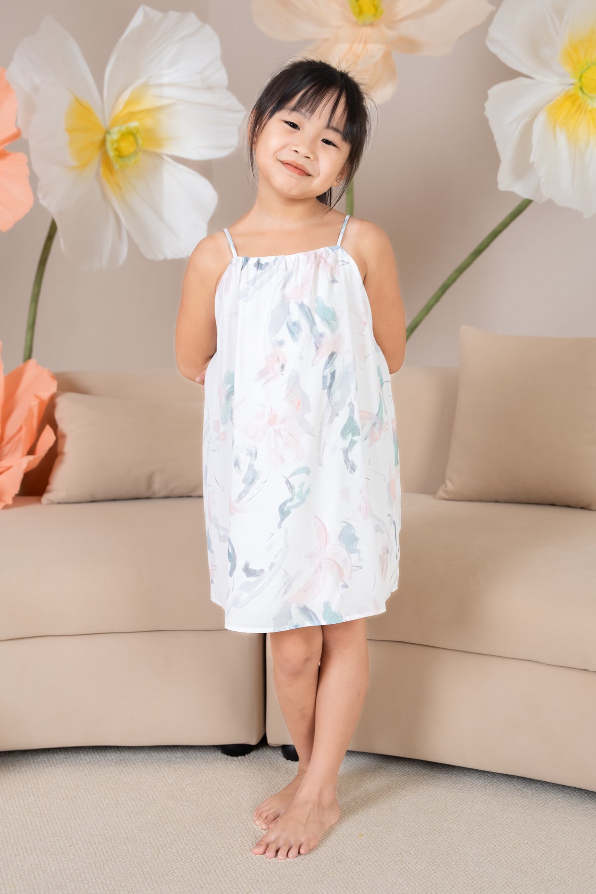 Mini Abstract Brushstrokes Tent Dress in Pink Green (Kids)