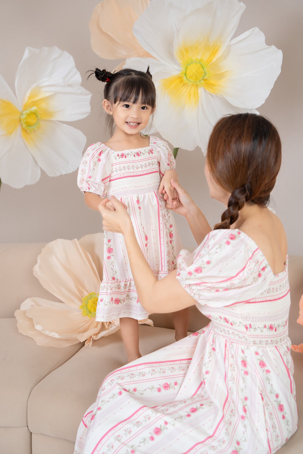 Mini Diana Pouf Sleeves Smocked Drophem Dress in Sweet Pink (Kids)