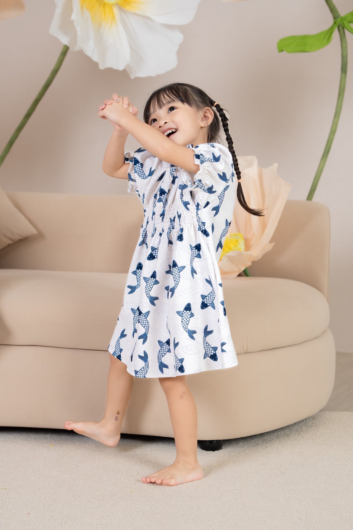 Mini Koi Oriental Dress in Navy (Kids)