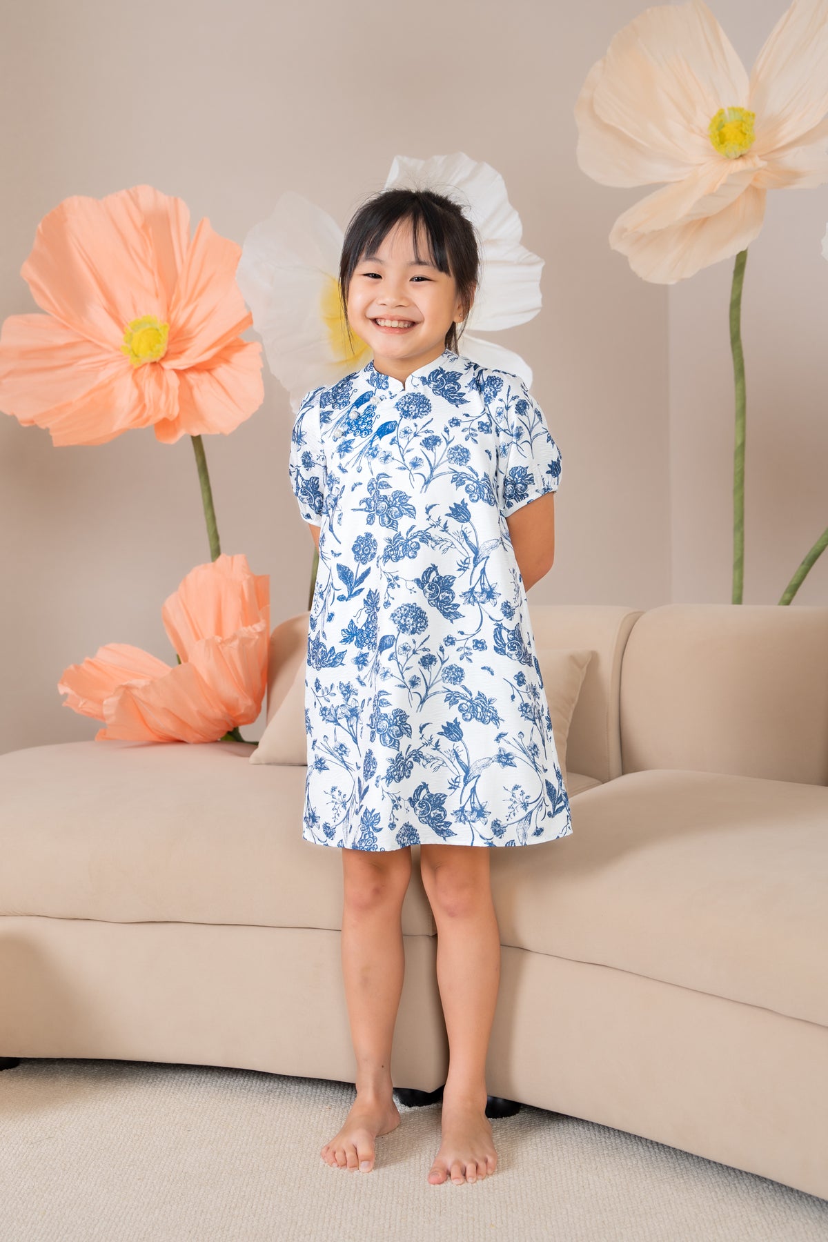 Mini Leah Pearl Pouf Sleeves Cheongsam Dress (Kids)