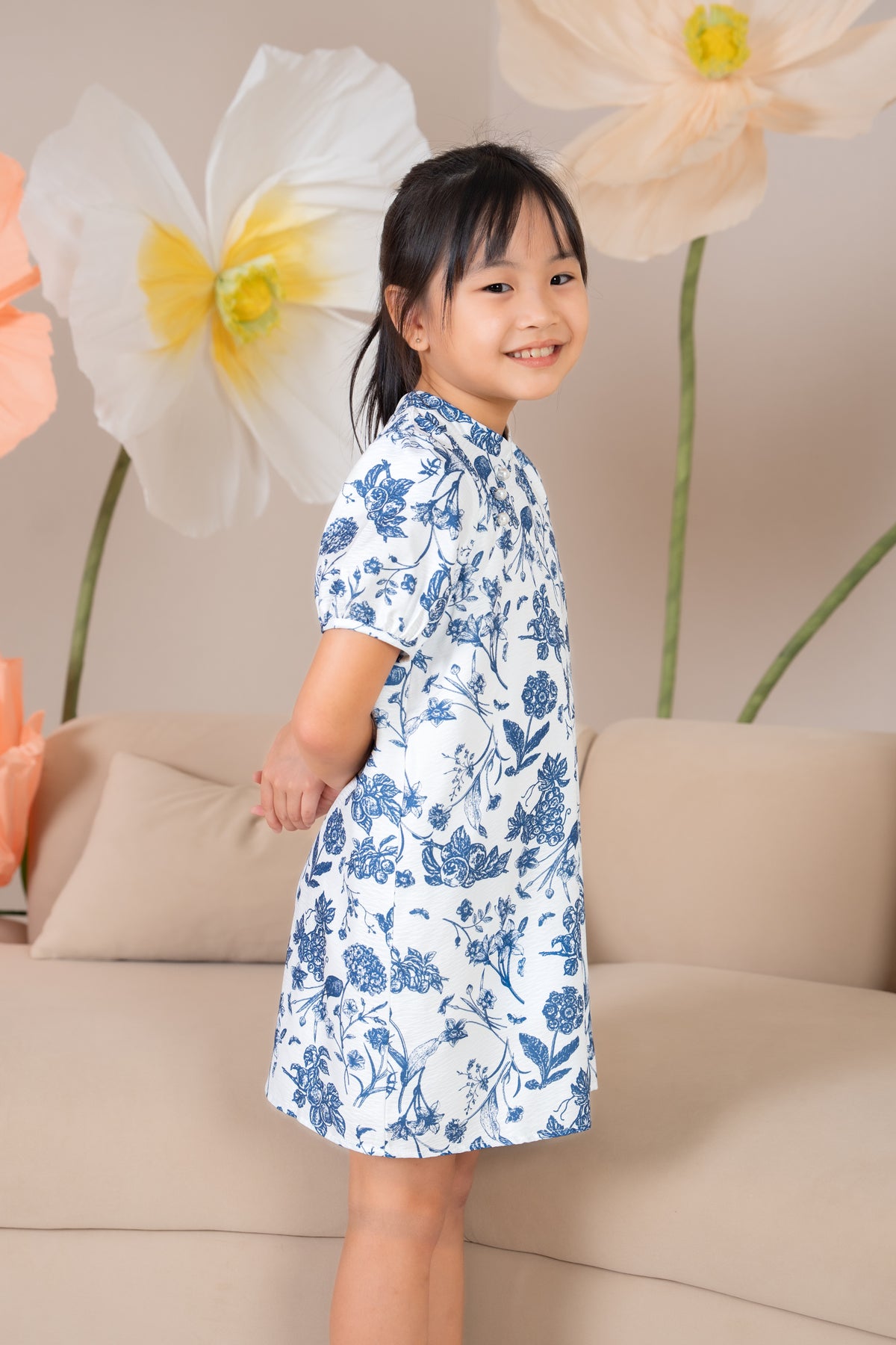 Mini Leah Pearl Pouf Sleeves Cheongsam Dress (Kids)