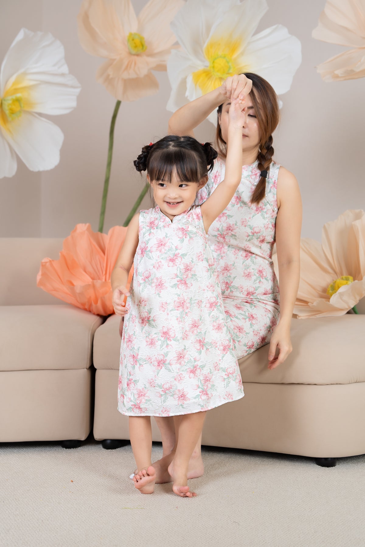 Mini Peony Pearl Cheongsam in Pink (Kids)