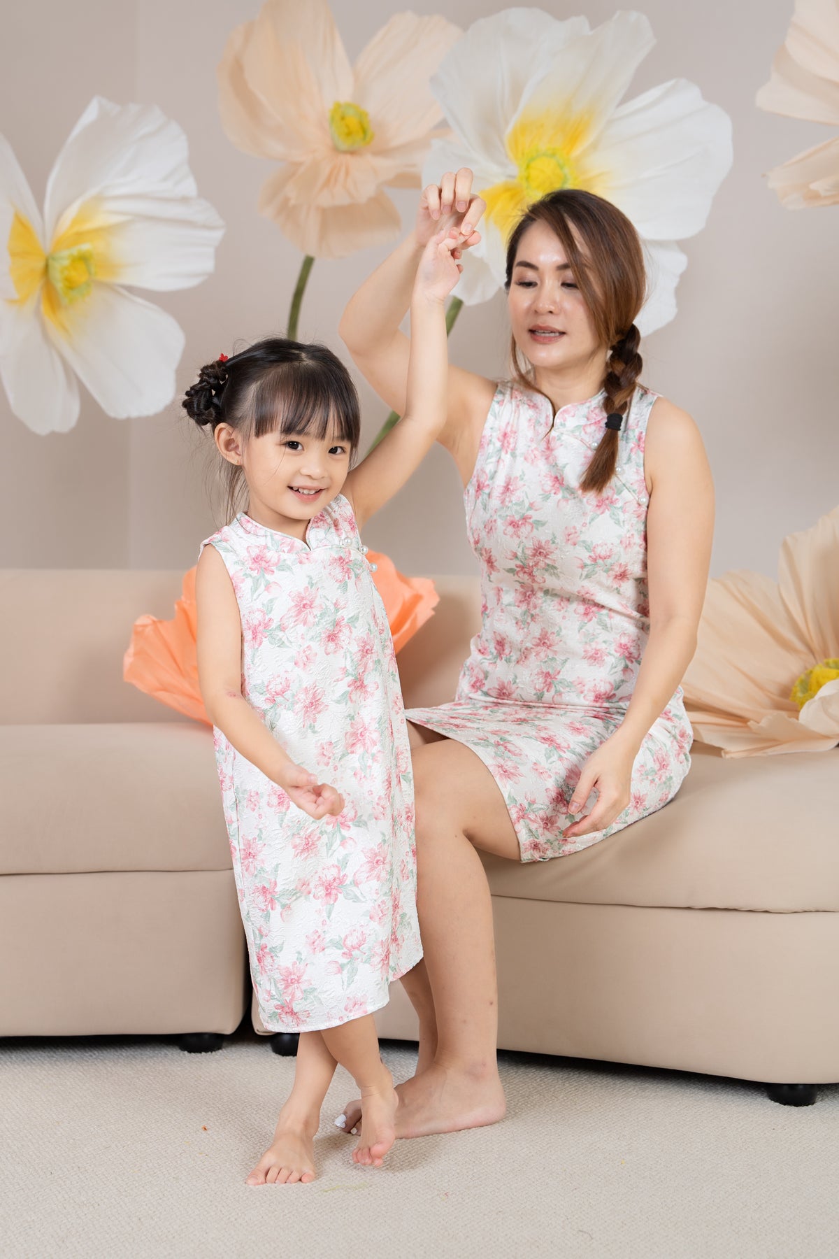 Mini Peony Pearl Cheongsam in Pink (Kids)