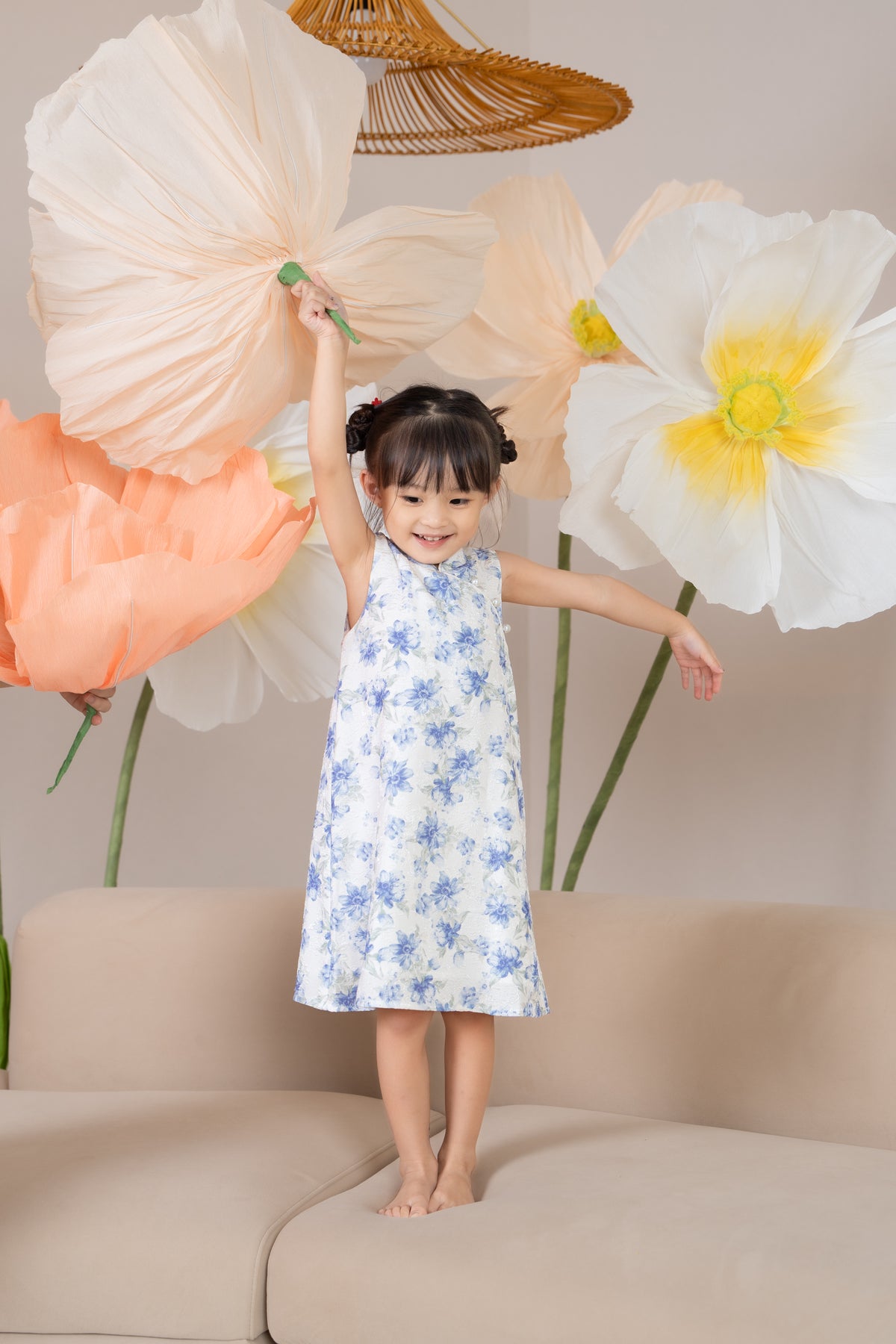 Mini Peony Pearl Cheongsam in Blue (Kids)