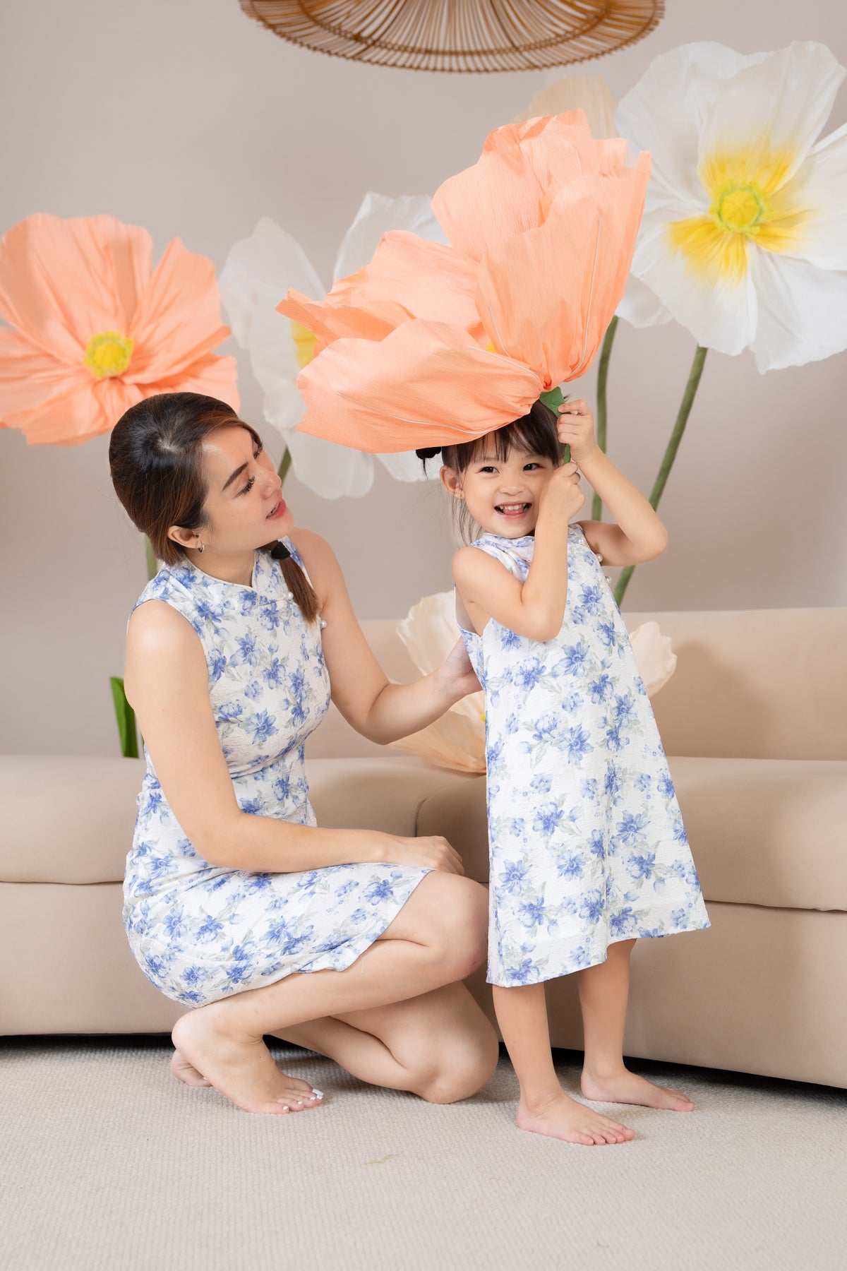 Mini Peony Pearl Cheongsam in Blue (Kids)