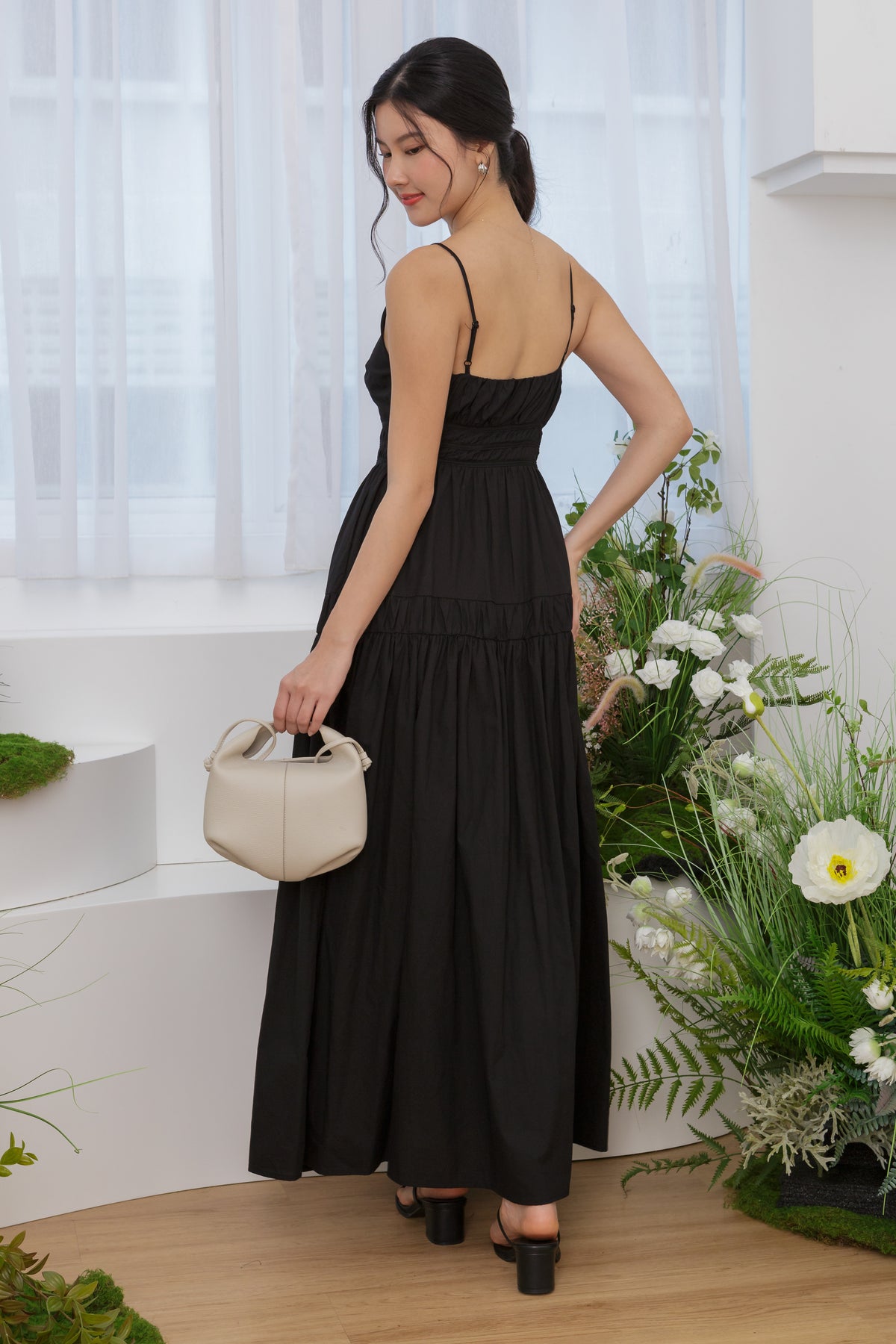 Ophelia Pleated Waist Maxi Dress in Black