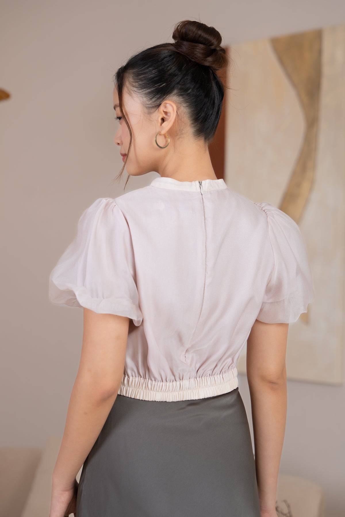 Peggy Organza Cheongsam Top in Nude Pink