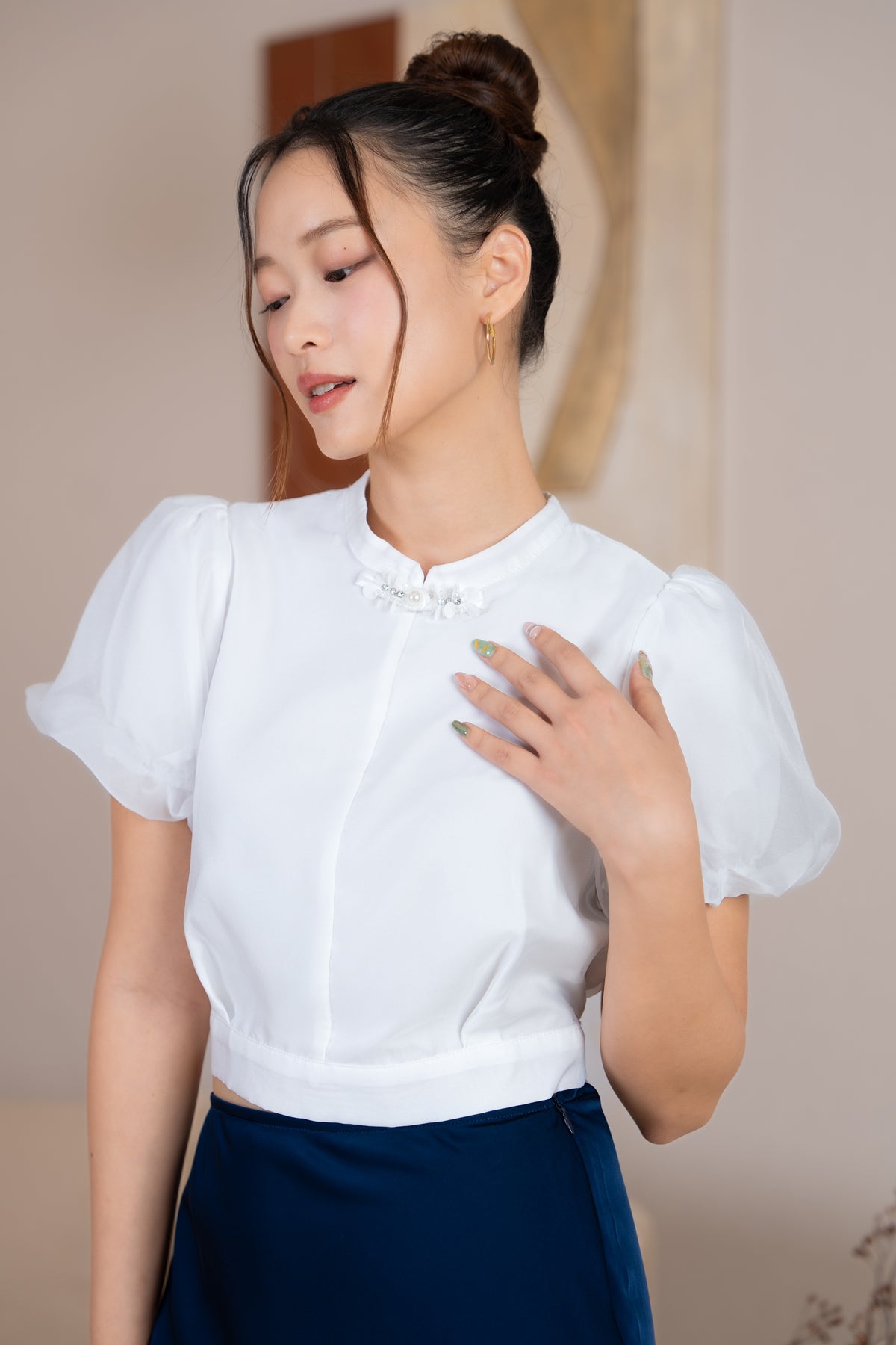 Peggy Organza Cheongsam Top in White