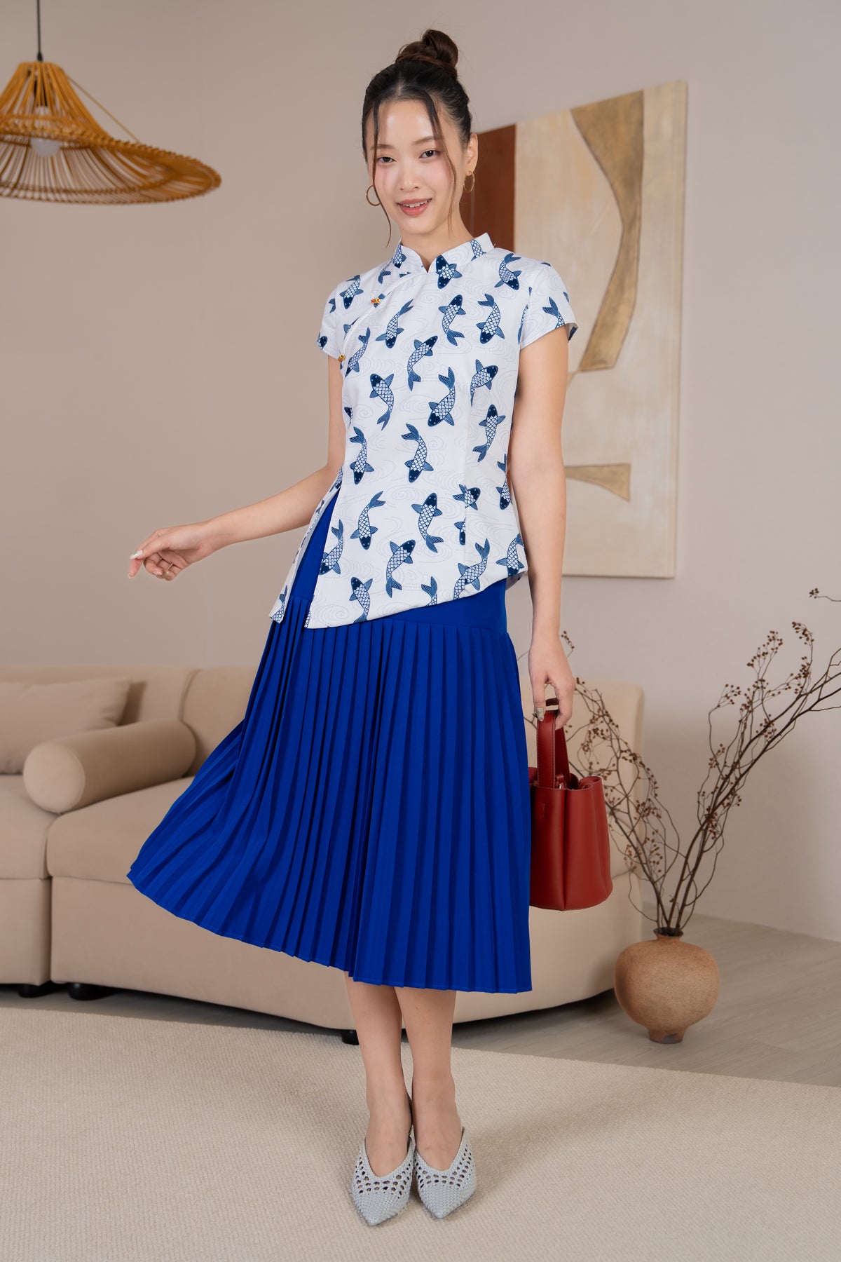 Rachelle Elastic Sides Pleated Skirt in Cobalt Blue