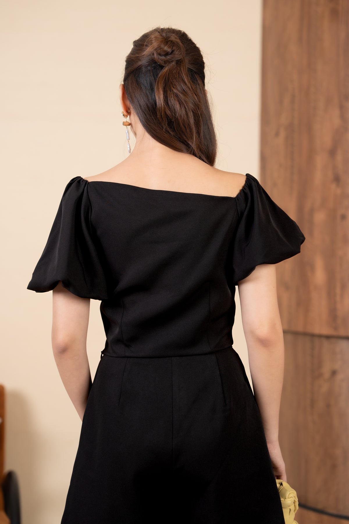 Sandra Pouf Sleeves Slanted Top in Black