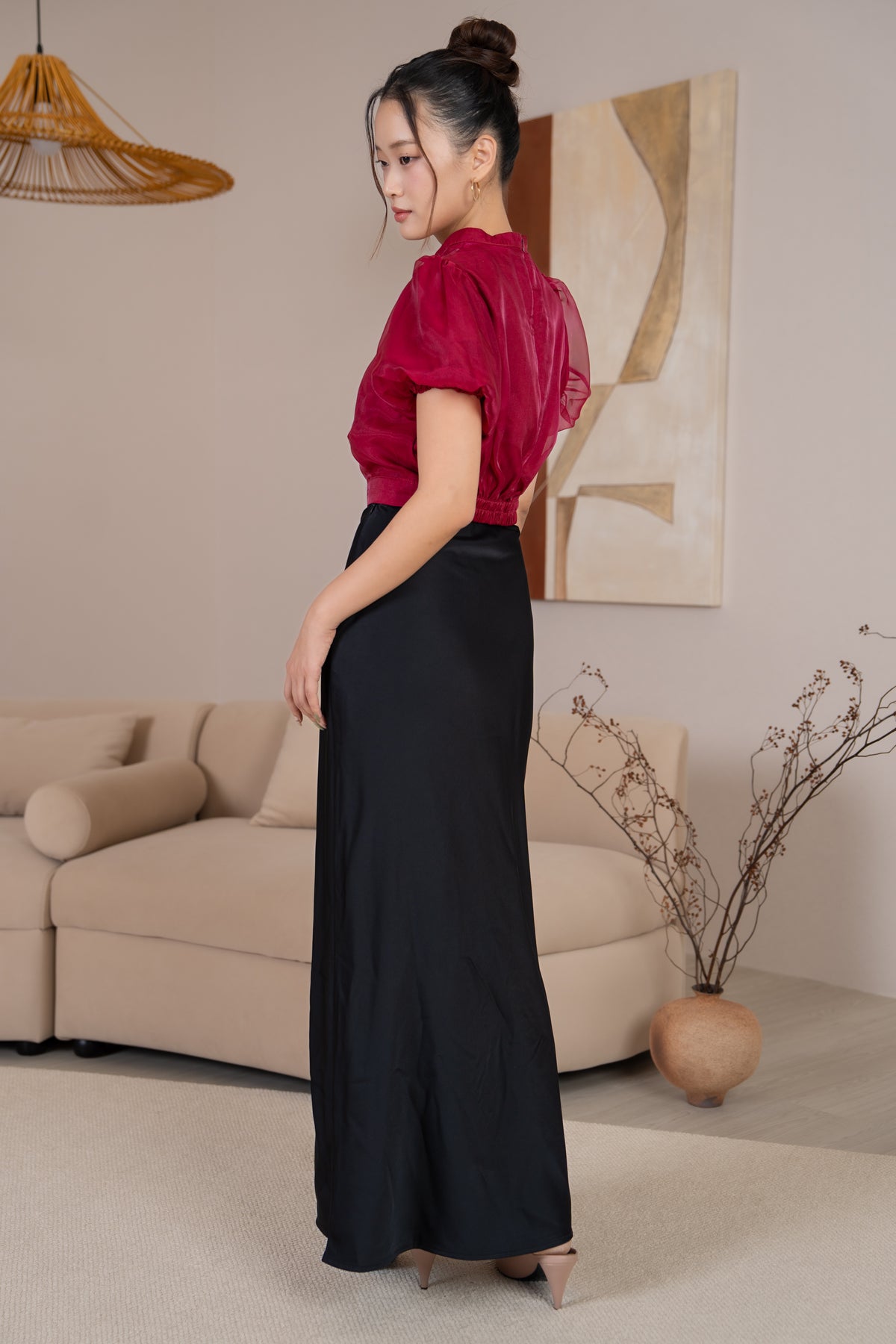 Natasha Satin Maxi Skirt in Black